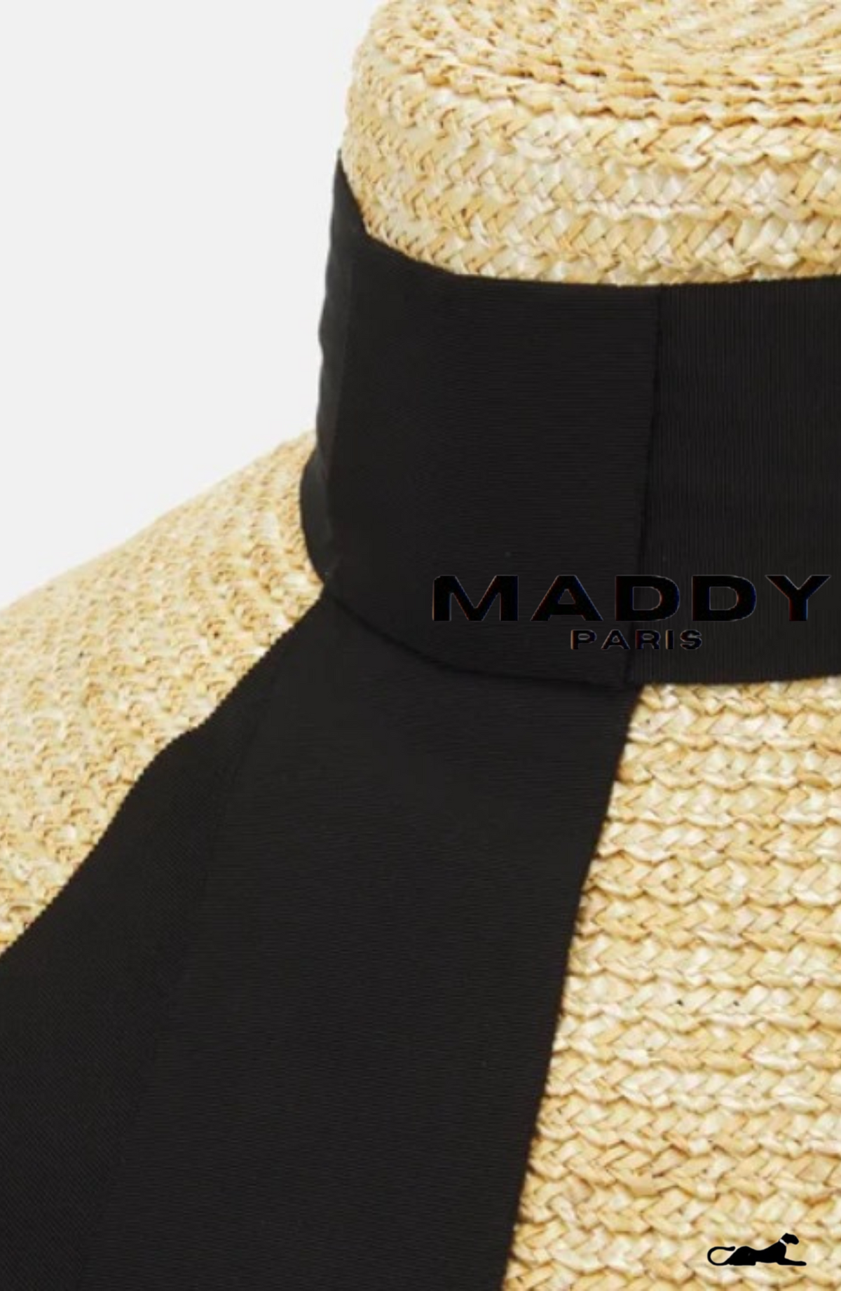 MIRABEL  WOVEN STRAW RIBBON HAT – NATURAL BEIGE WITH BLACK TRIM - Black