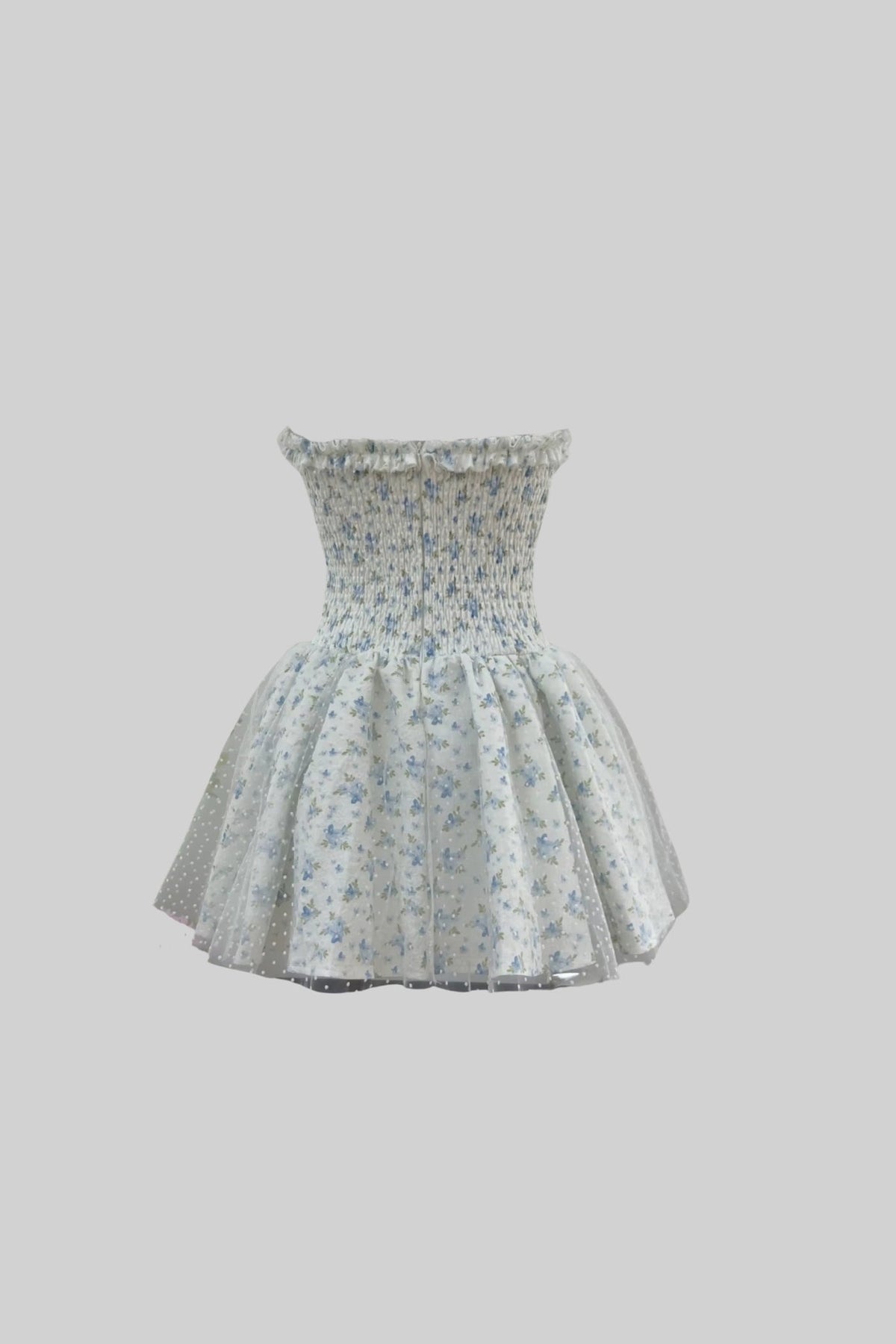 Corset Mini Dress With Sweetheart Neckline And Delicate Floral Pattern - White/Blue
