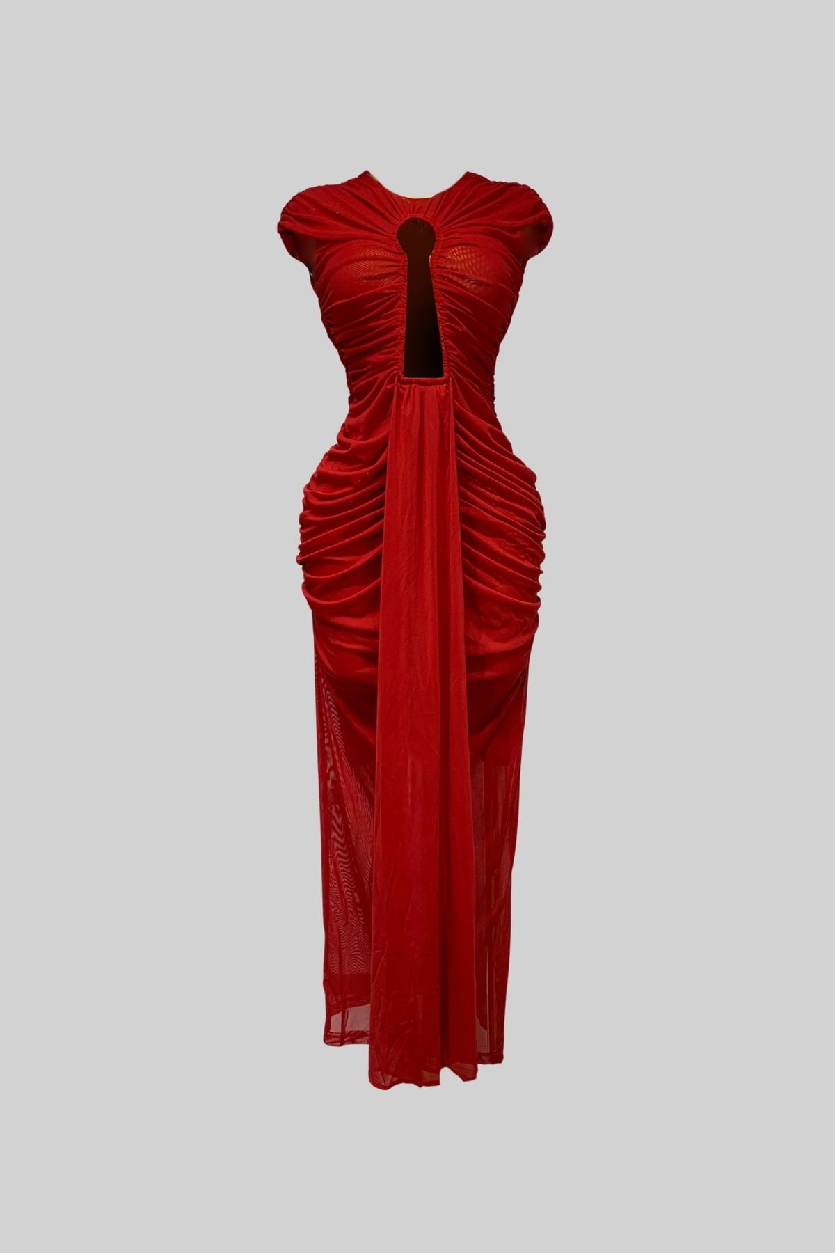 Draped Cut-Out Gown With Gathered Detailing  – Red