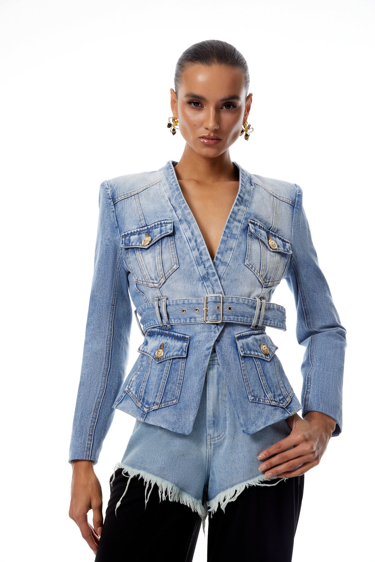 Edda Light Blue Belted Denim Jacket