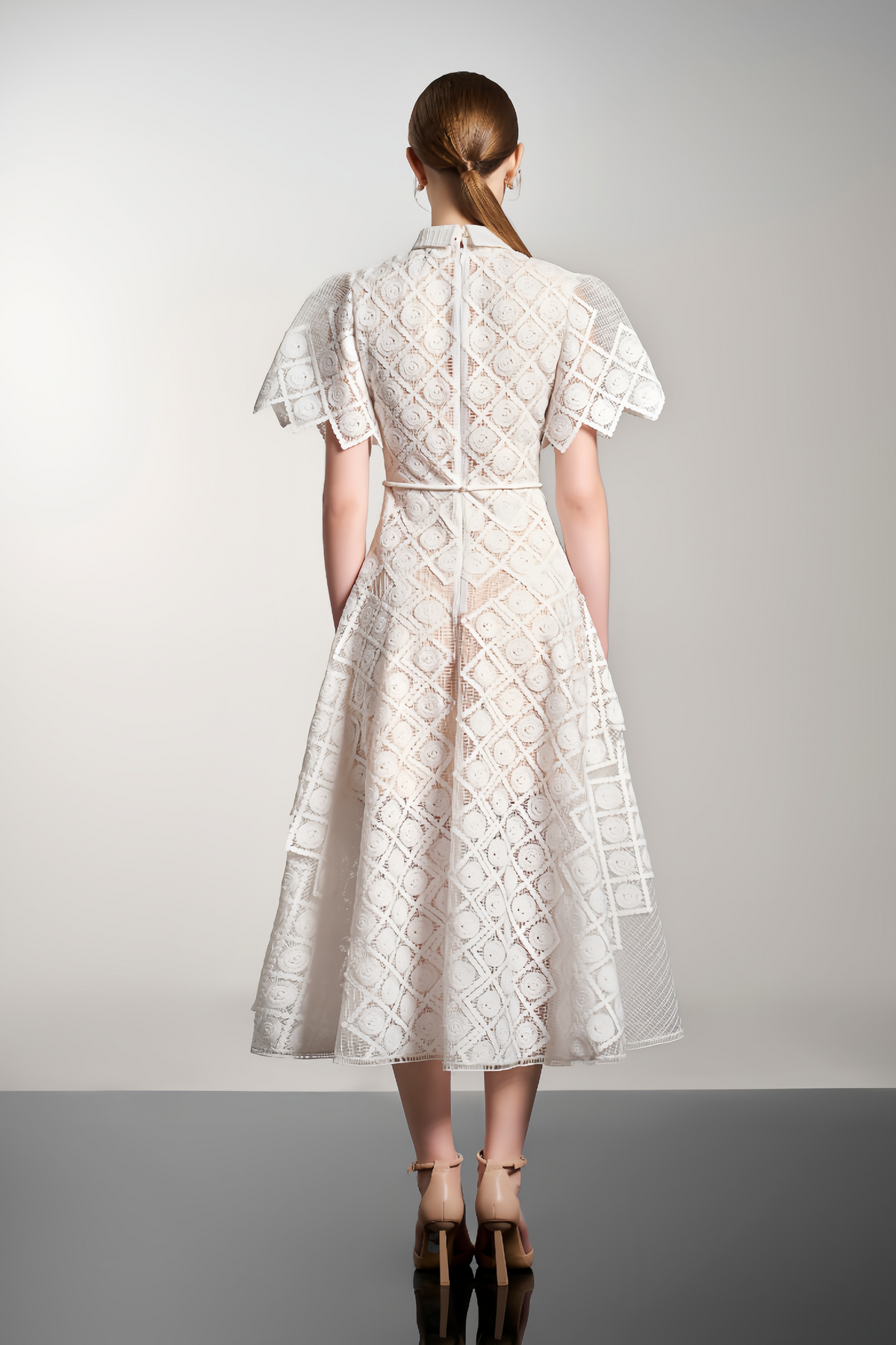 Yasmine White Floral-embroidered Midi Dress