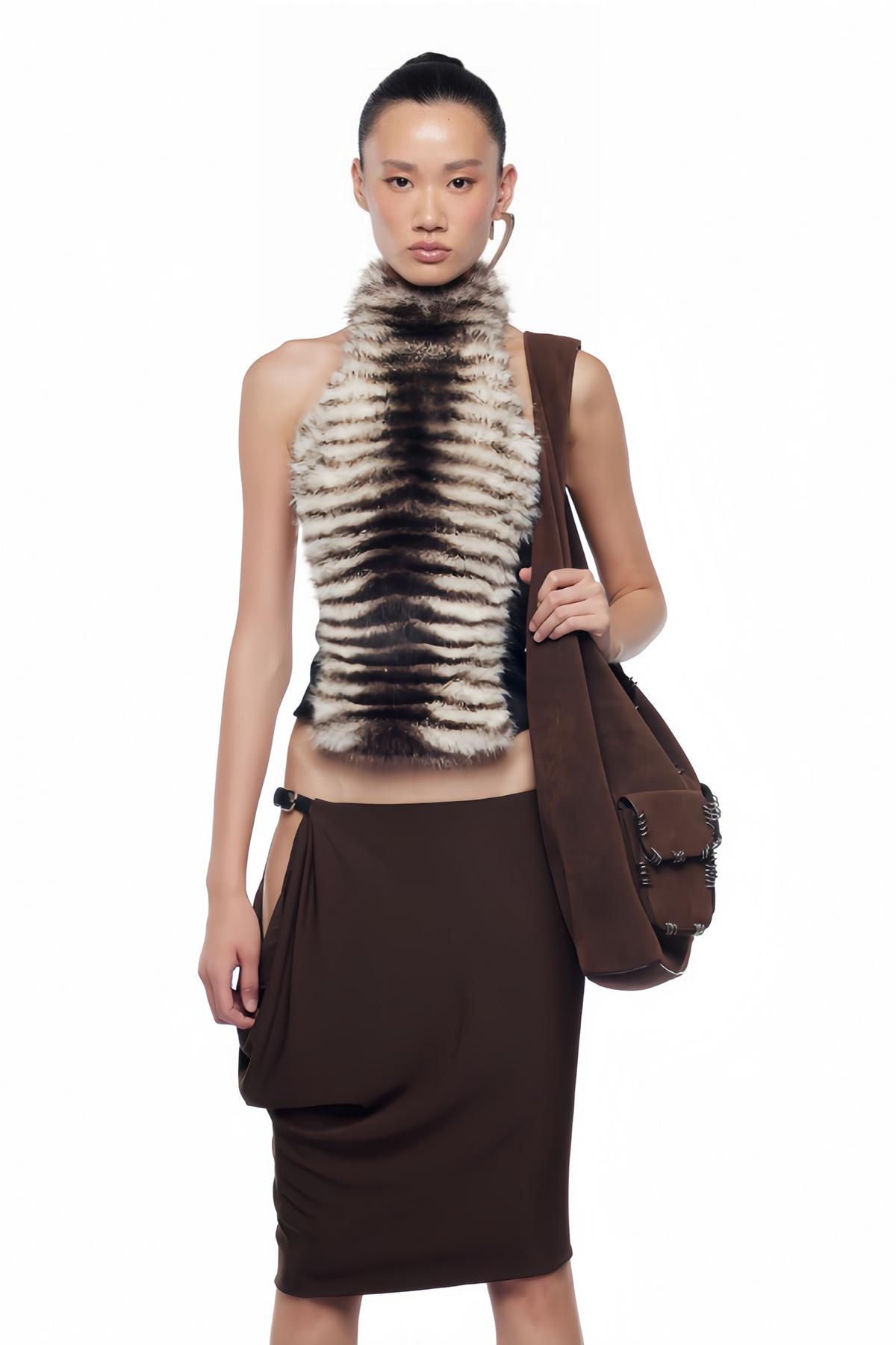 Cybele Black Zebra Striped Halterneck Crop Top