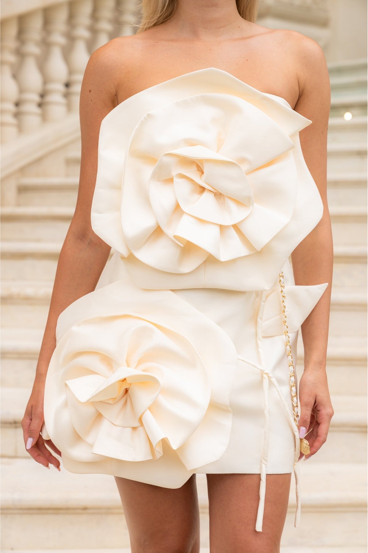 Voluminous Flower Design Dress - Ivoire