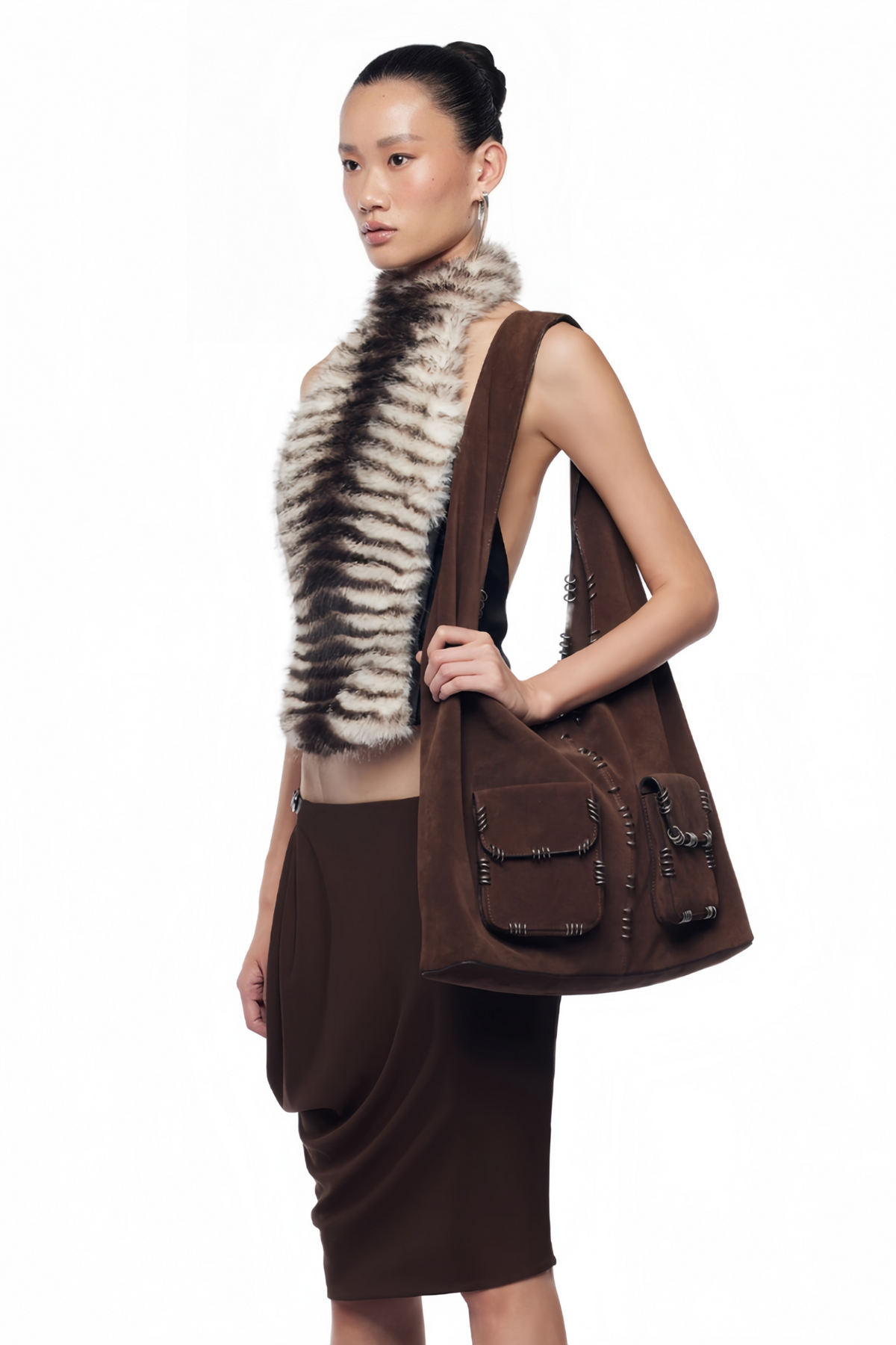 Cybele Black Zebra Striped Halterneck Crop Top