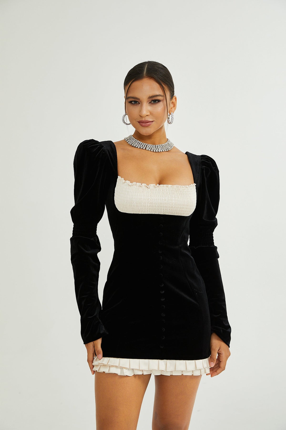 Coralie long-sleeved velvet mini dress