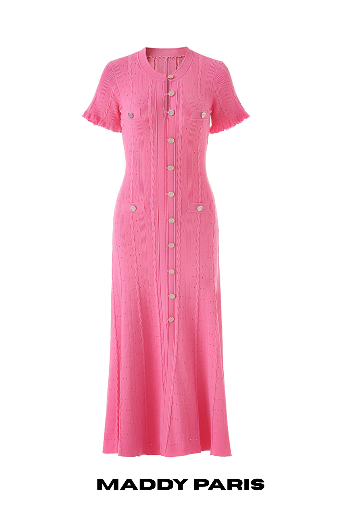 SANDRO GISELLE KNIT MIDI DRESS -  FUCHSIA PINK