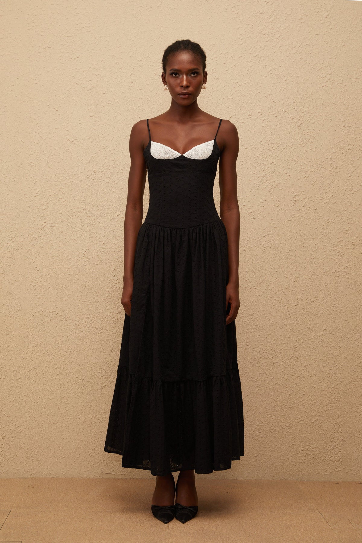 Amalia Black Embroidered Corset Maxi Dress (Final Sale)