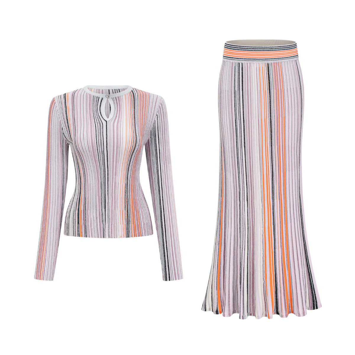 Aphrodite Neutral Glitter Pleated Knit Matching Set (Final Sale-US Only)