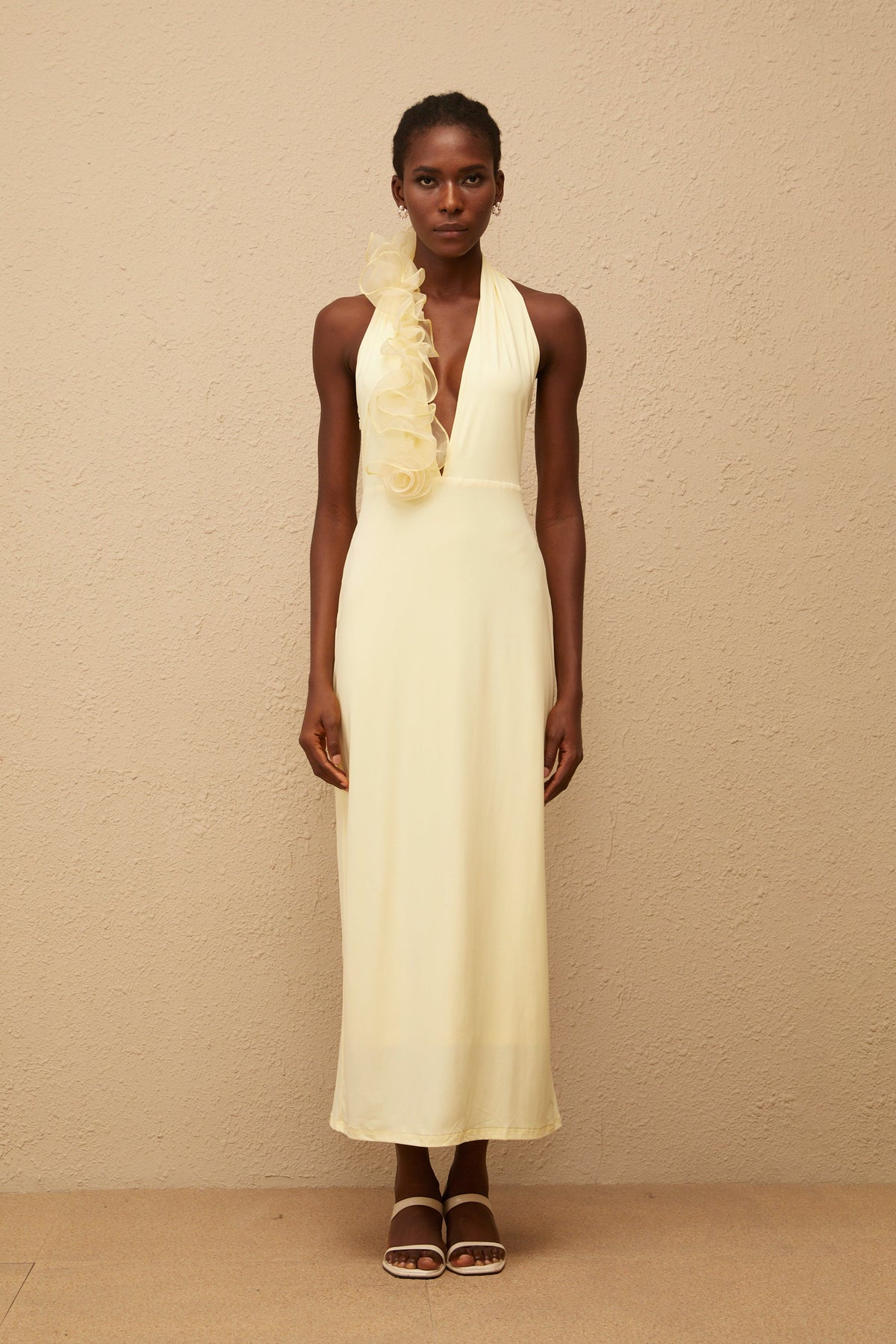 Brume Yellow Halterneck 3D Petal Maxi Dress (Final Sale-US Only)