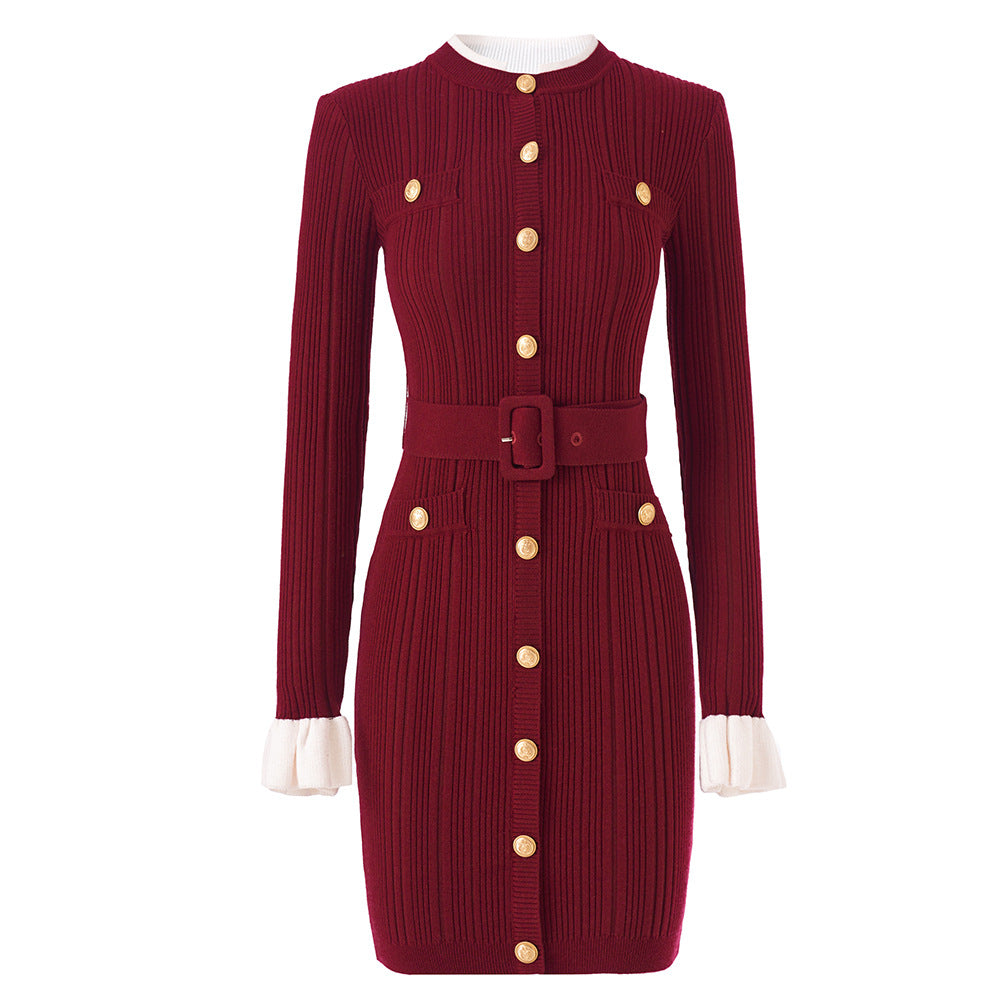 MADDY Cherry red Viscose Knit Mini Dress - Cherry red