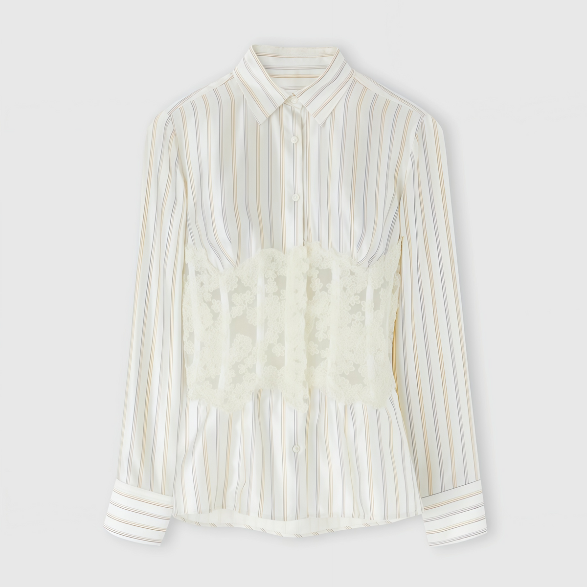 Wren White Lace Corset Panel Striped Button-Up Shirt