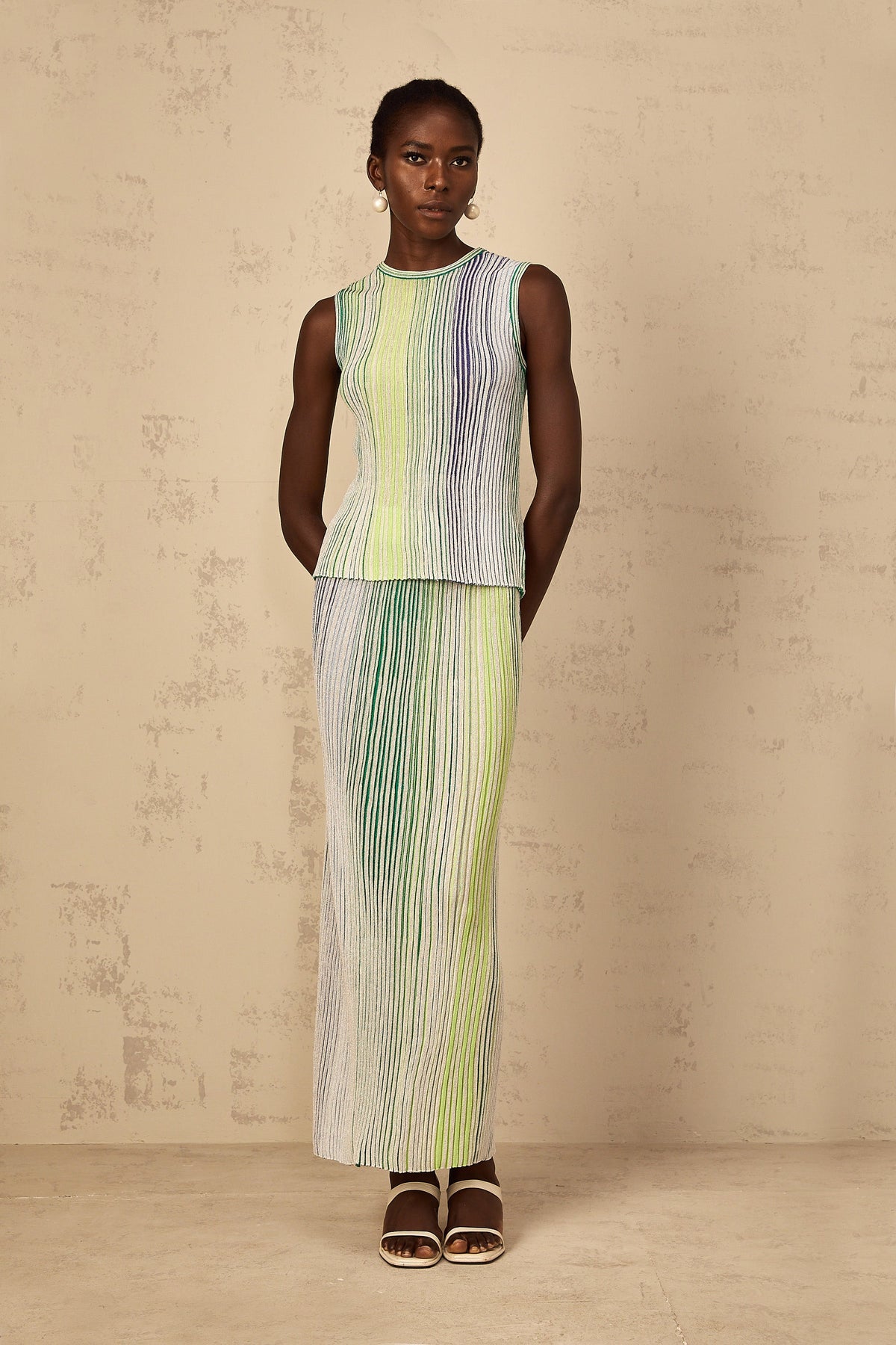 Ulysse Green Glitter Pleated Knit Matching Set