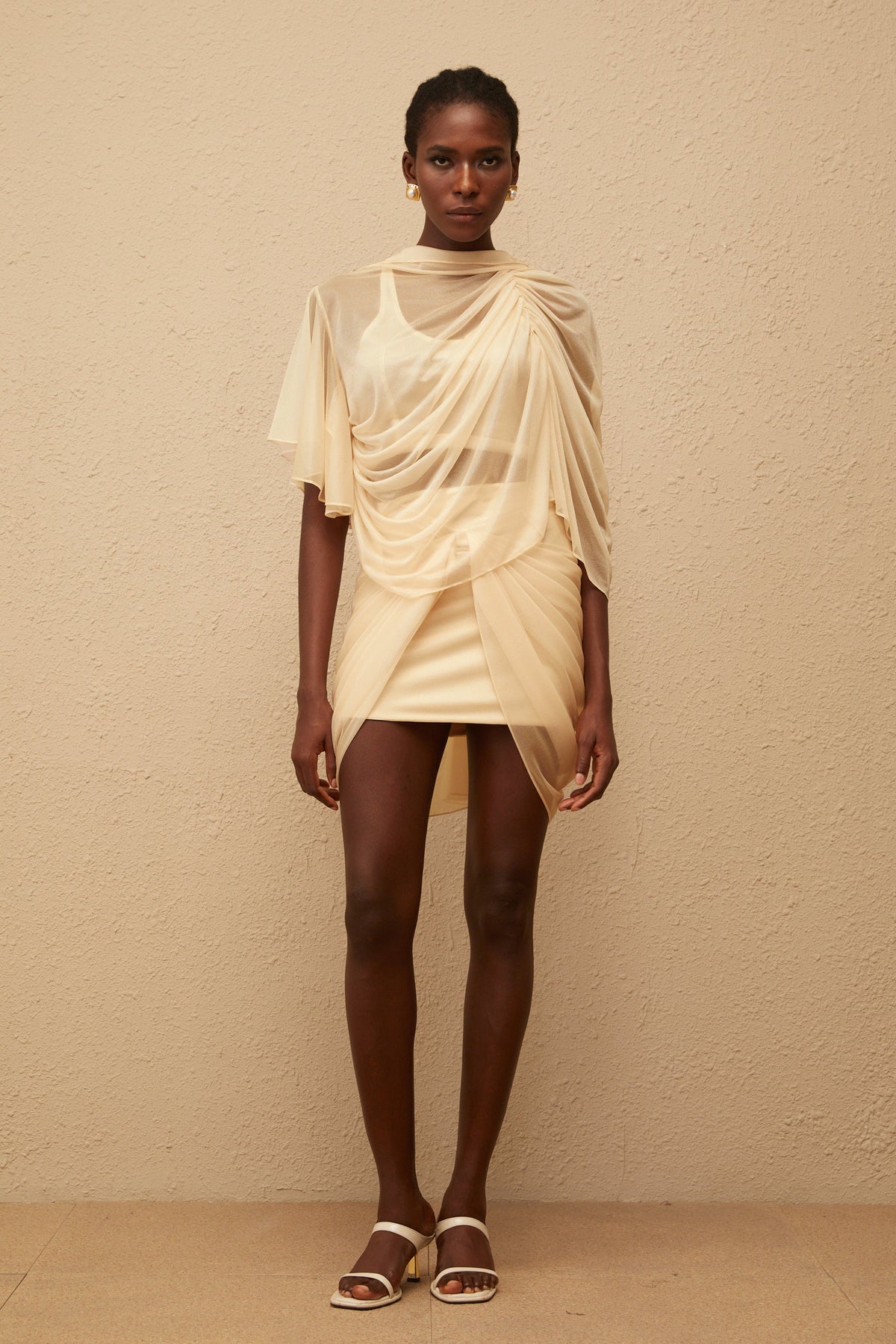 Pénombre Neutral Ruched Tulle Top & Skirt Set
