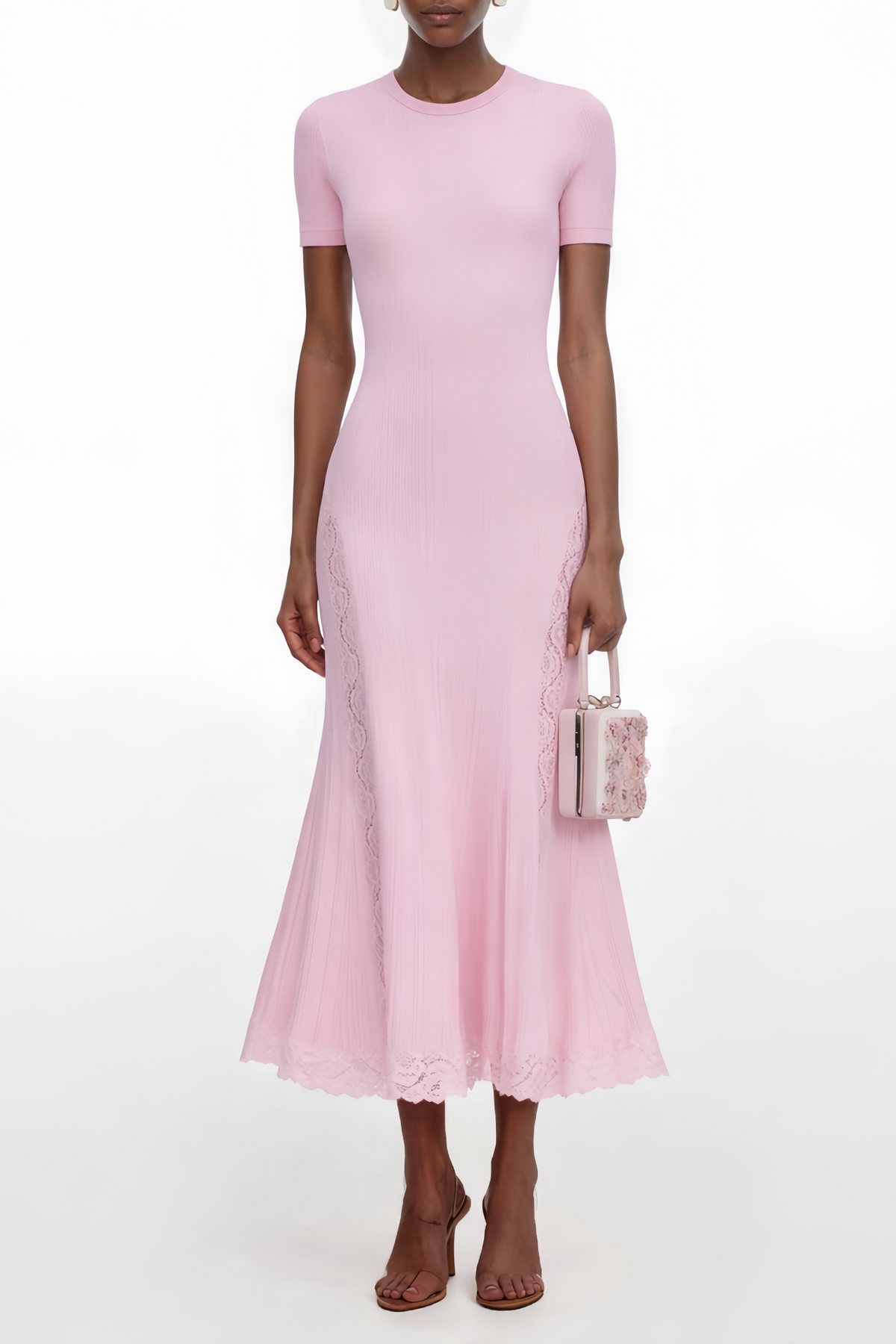 Thalya Pink Lace Trim Knit Midi Dress (Final Sale-US Only)