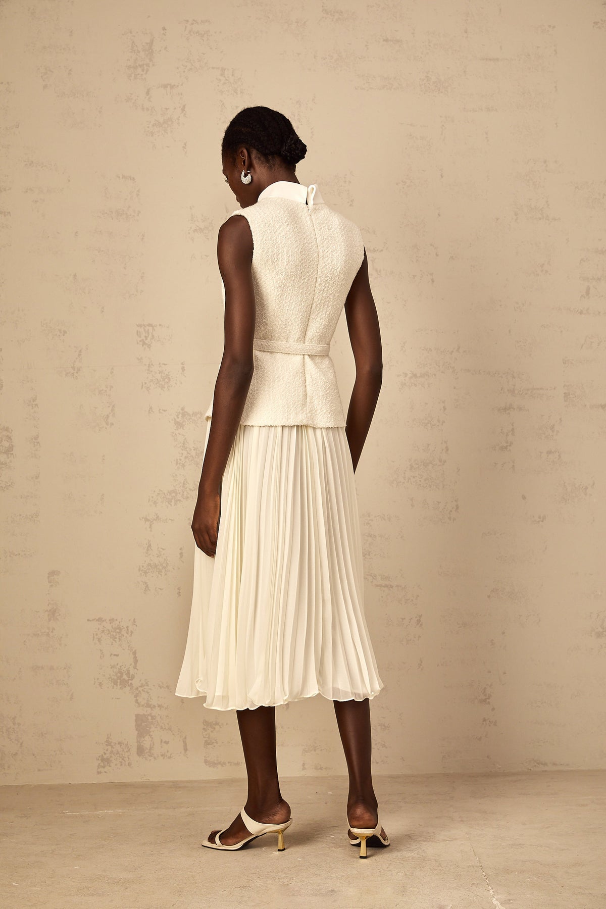 Dulcie Off-White Tulle Panel Tweed Midi Dress (Final Sale-US Only)