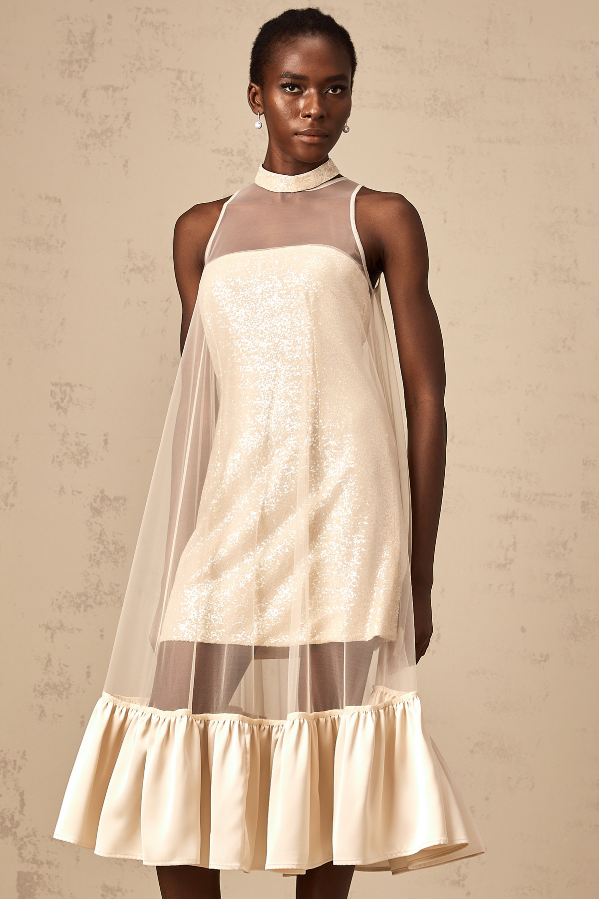 Josette tulle-panel sequined layered midi dress