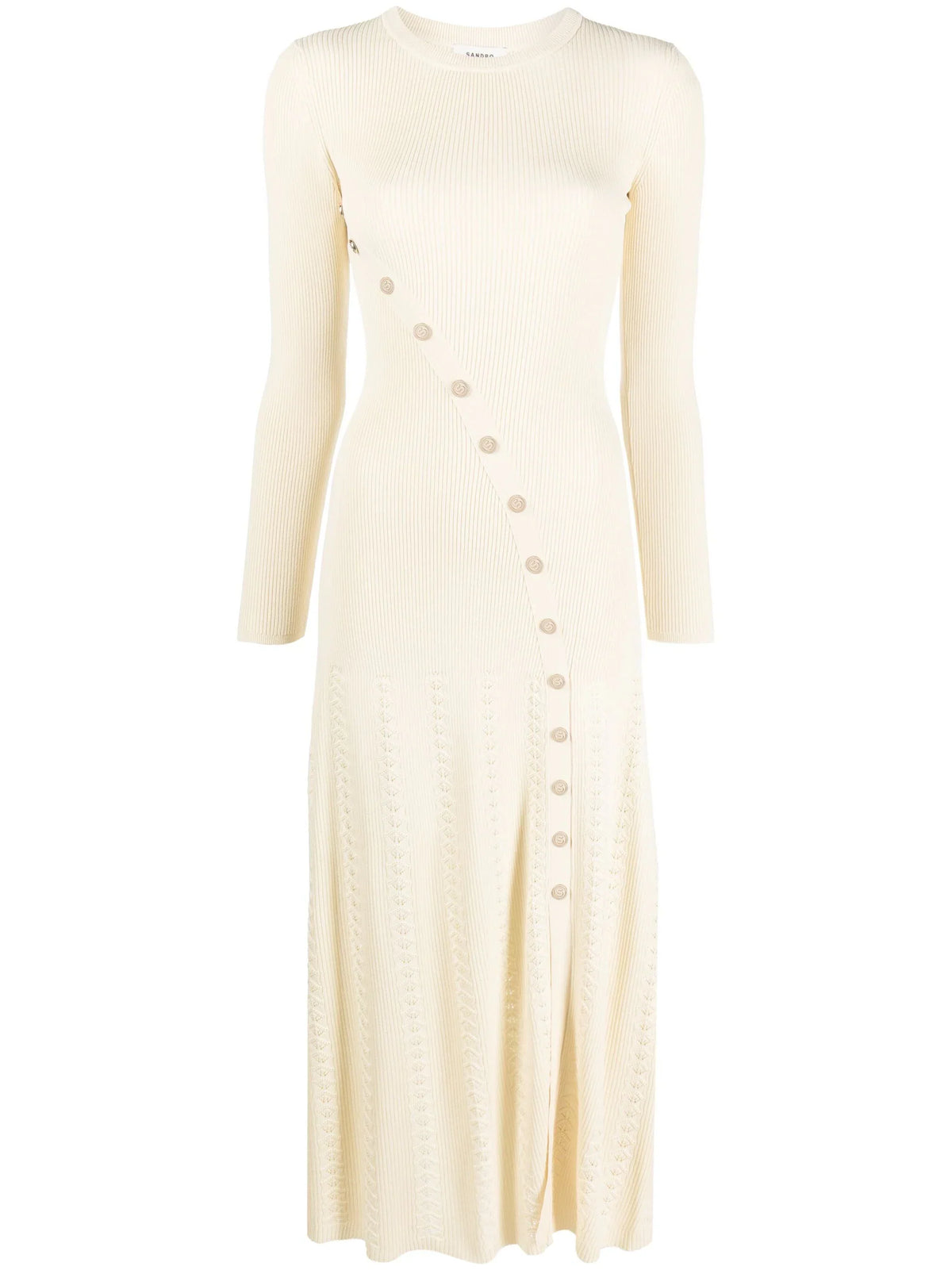 SANDRO ribbed-knit midi dress - Beige