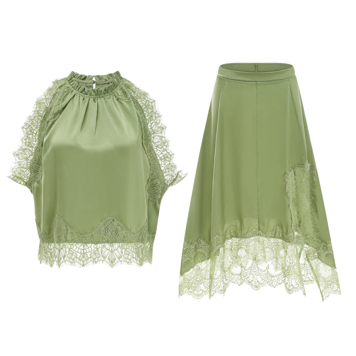 Florence Green Lace Panel Top & Skirt Set (Final Sale-US Only)