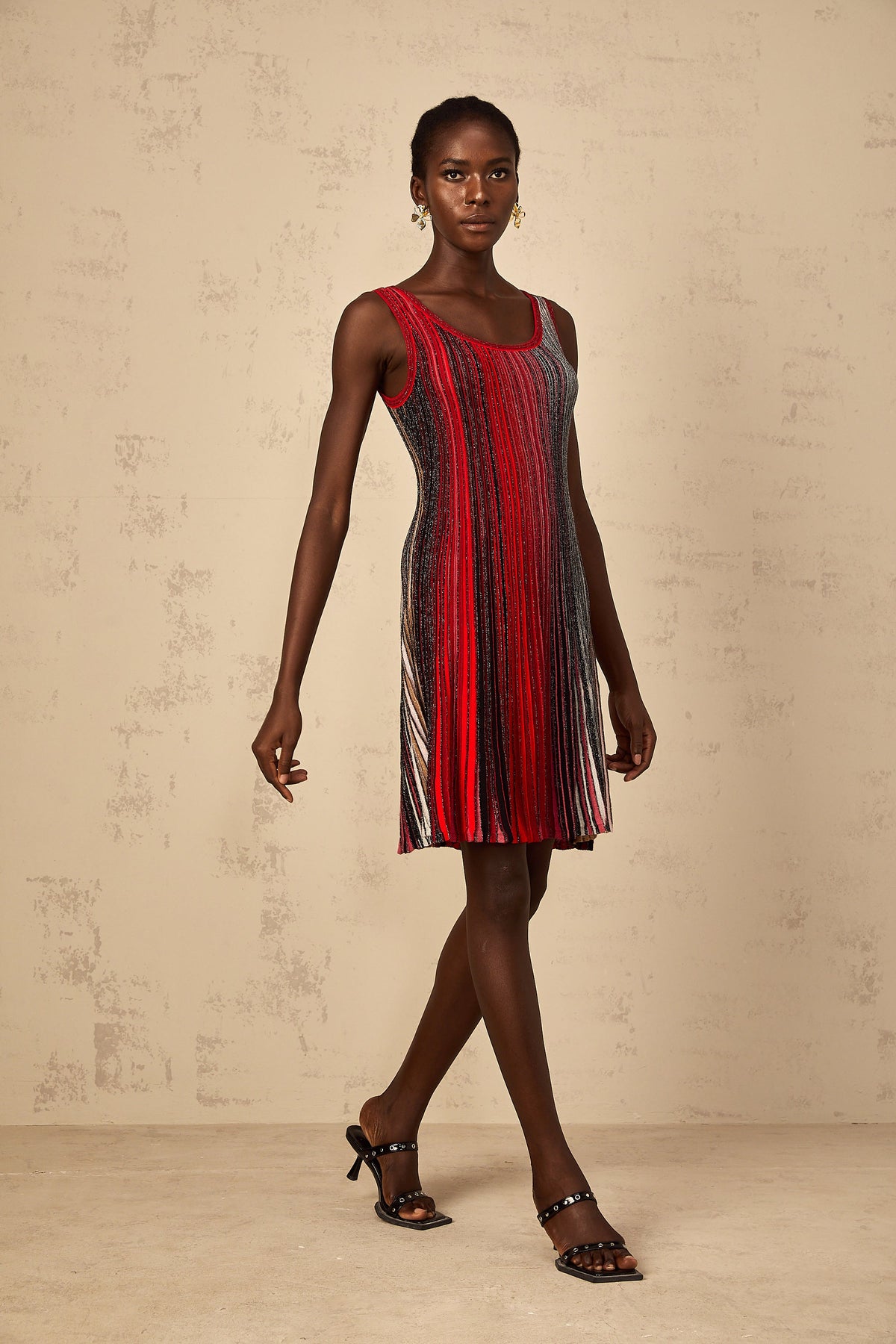 Amaryllis Red Sequin Striped Knit Mini Dress