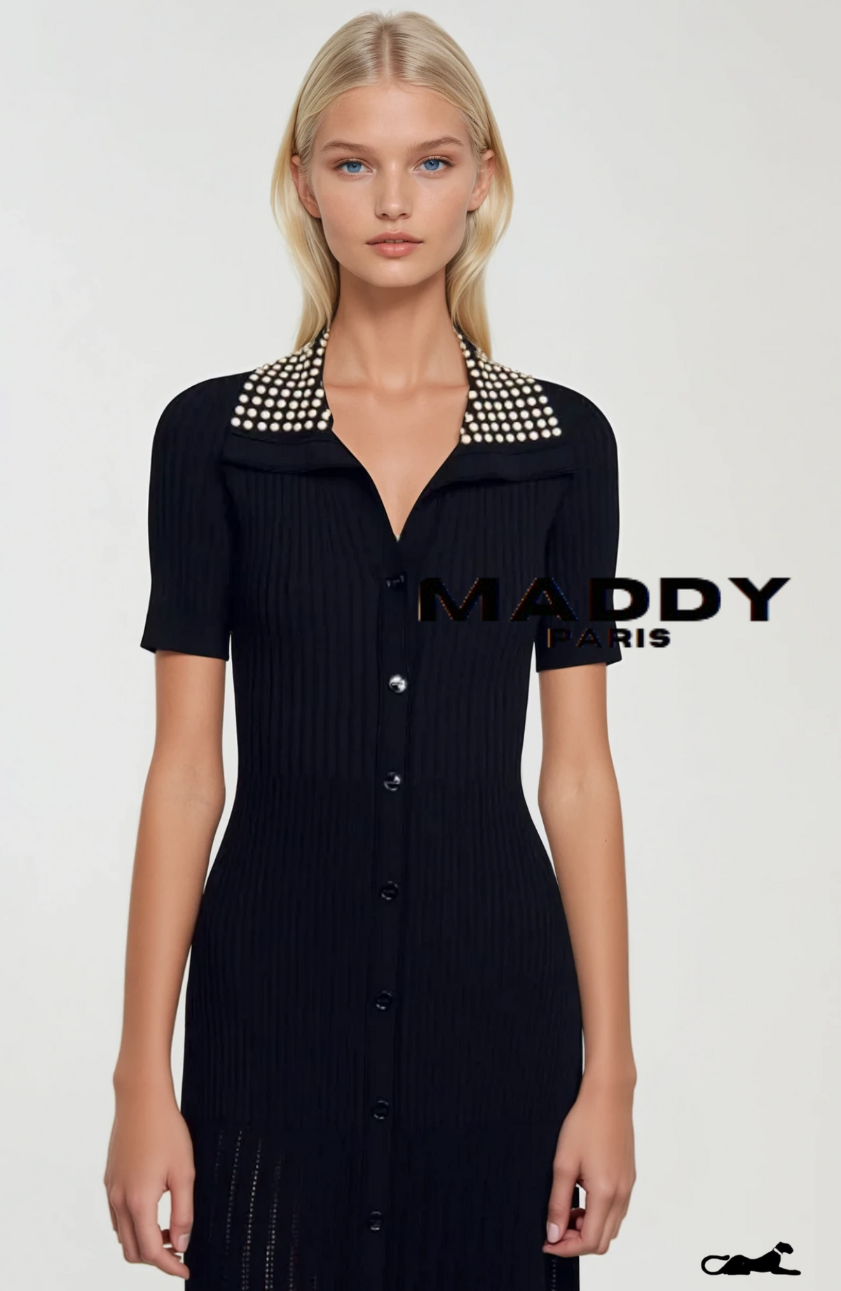 SANDRO KNIT MAXI DRESS WITH STUDS- BLACK