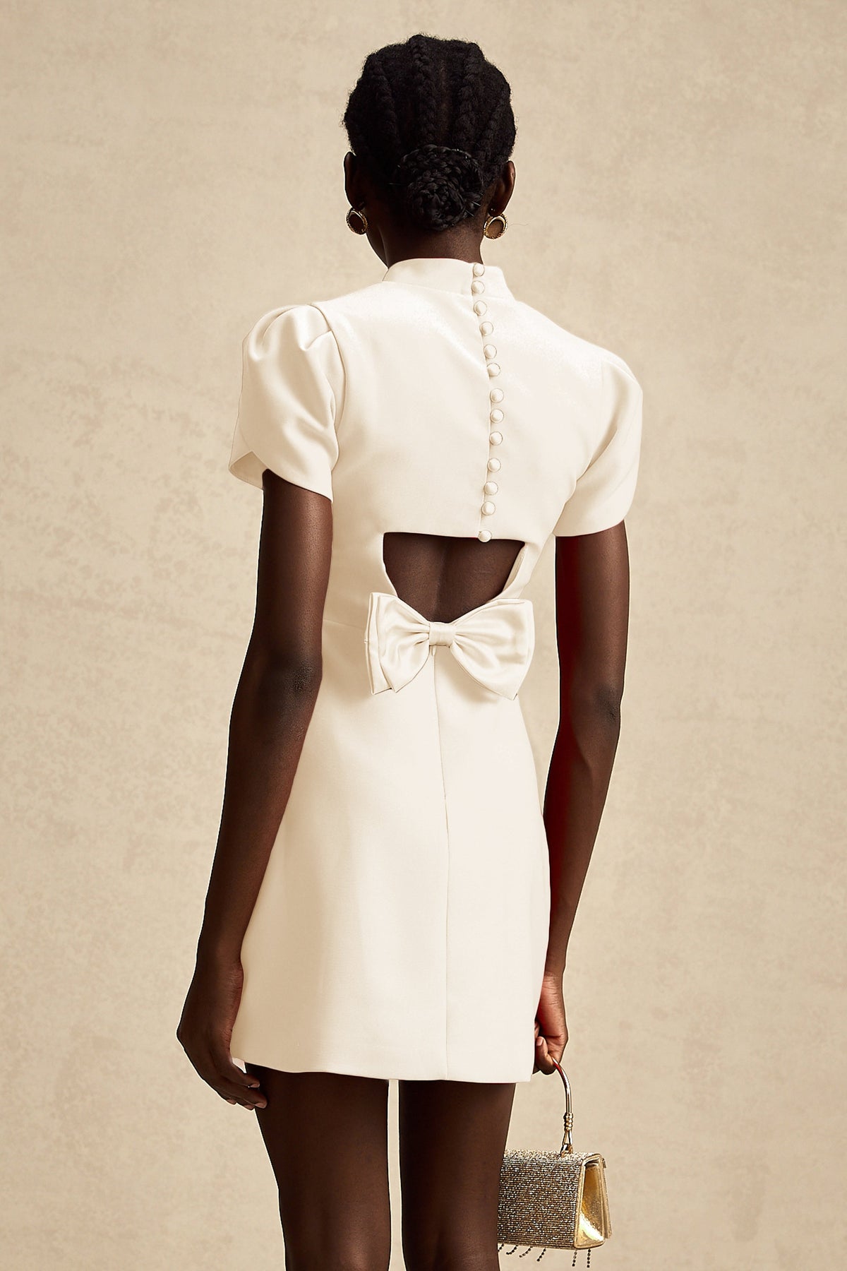 Anna White Petal Sleeve Cut Out Bow Mini Dress (Final Sale-US Only)
