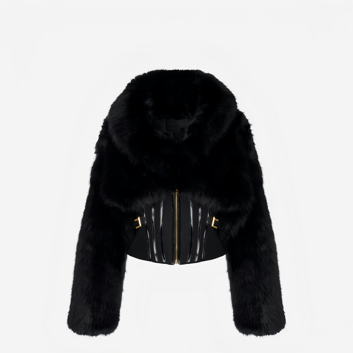 Alberta Black Faux-Fur Corset Panel Jacket