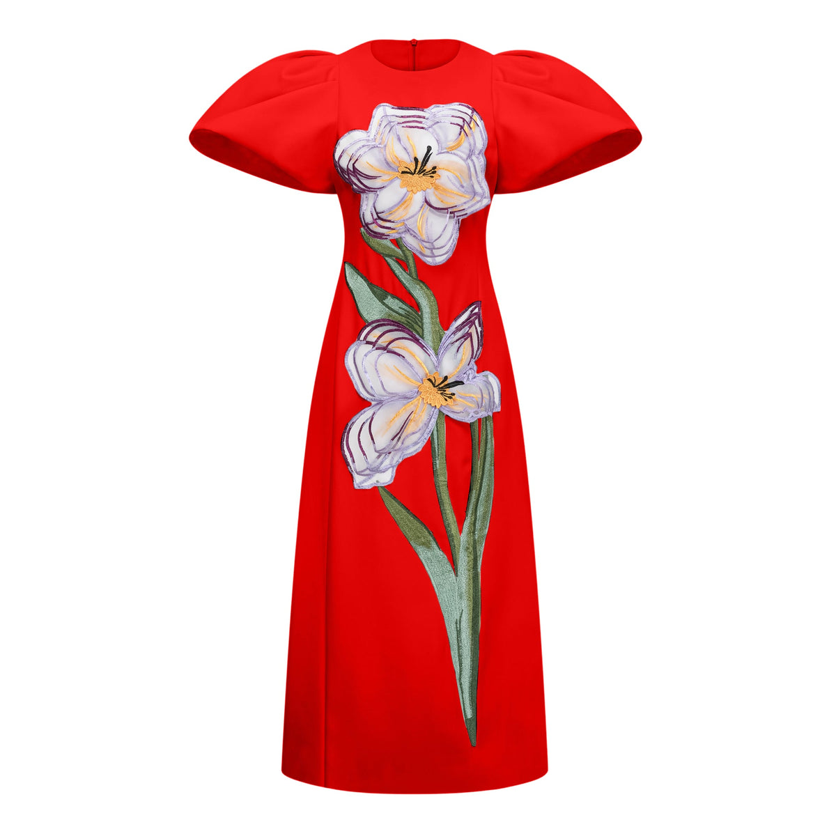 Irène Red Sequined Floral Embroidered Midi Dress (Final Sale-US Only)
