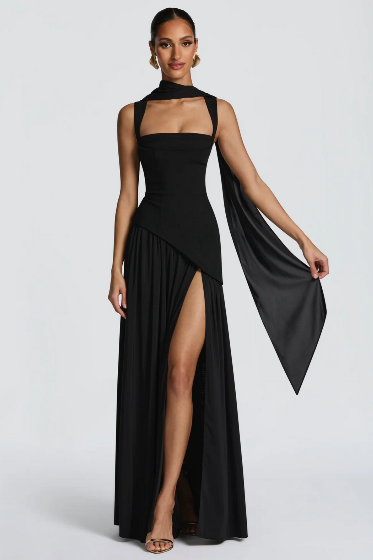 Sidonie Black Asymmetrical Maxi Gown