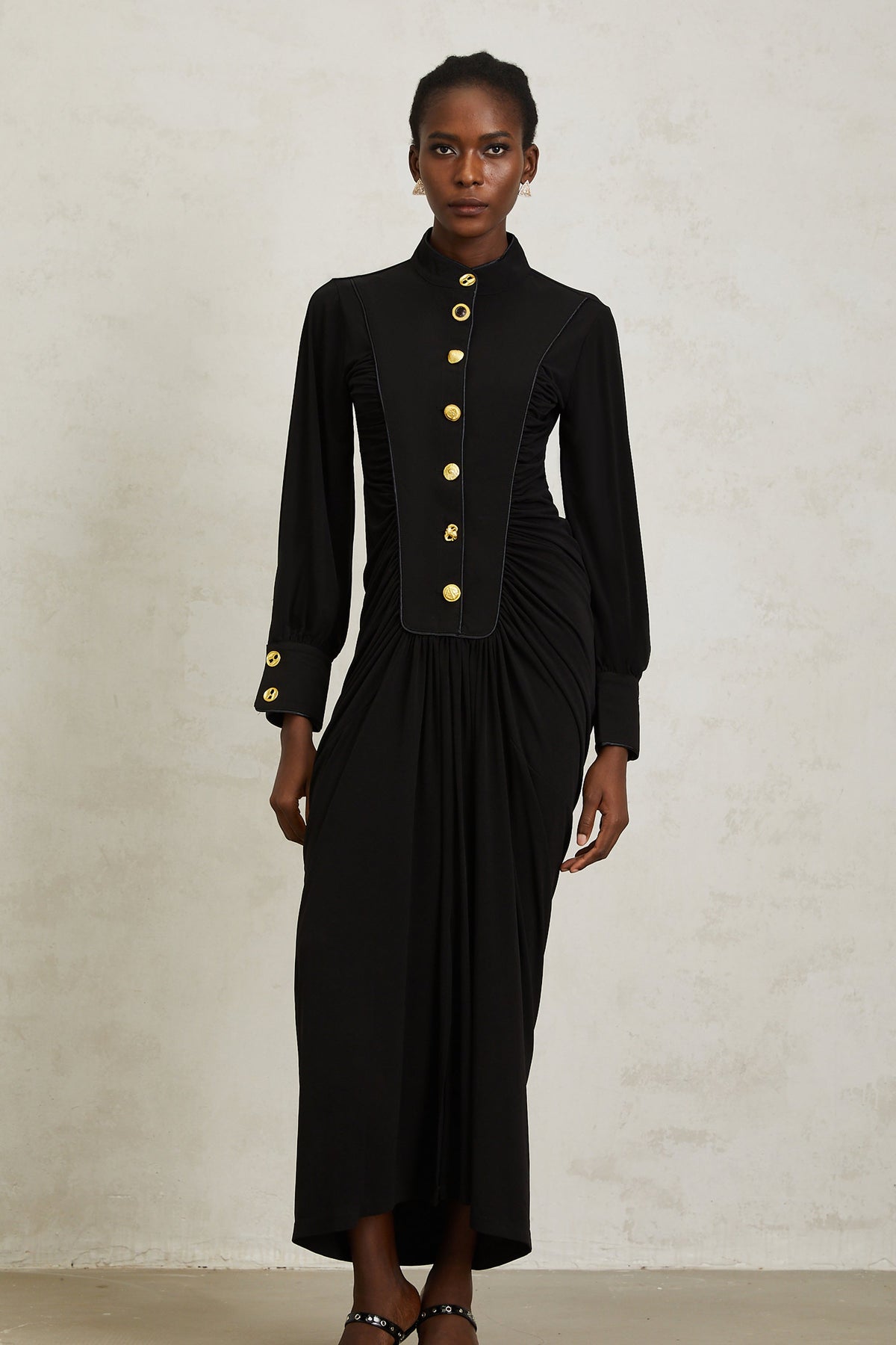 Brooklyn Black Gathered Draped Maxi Dress