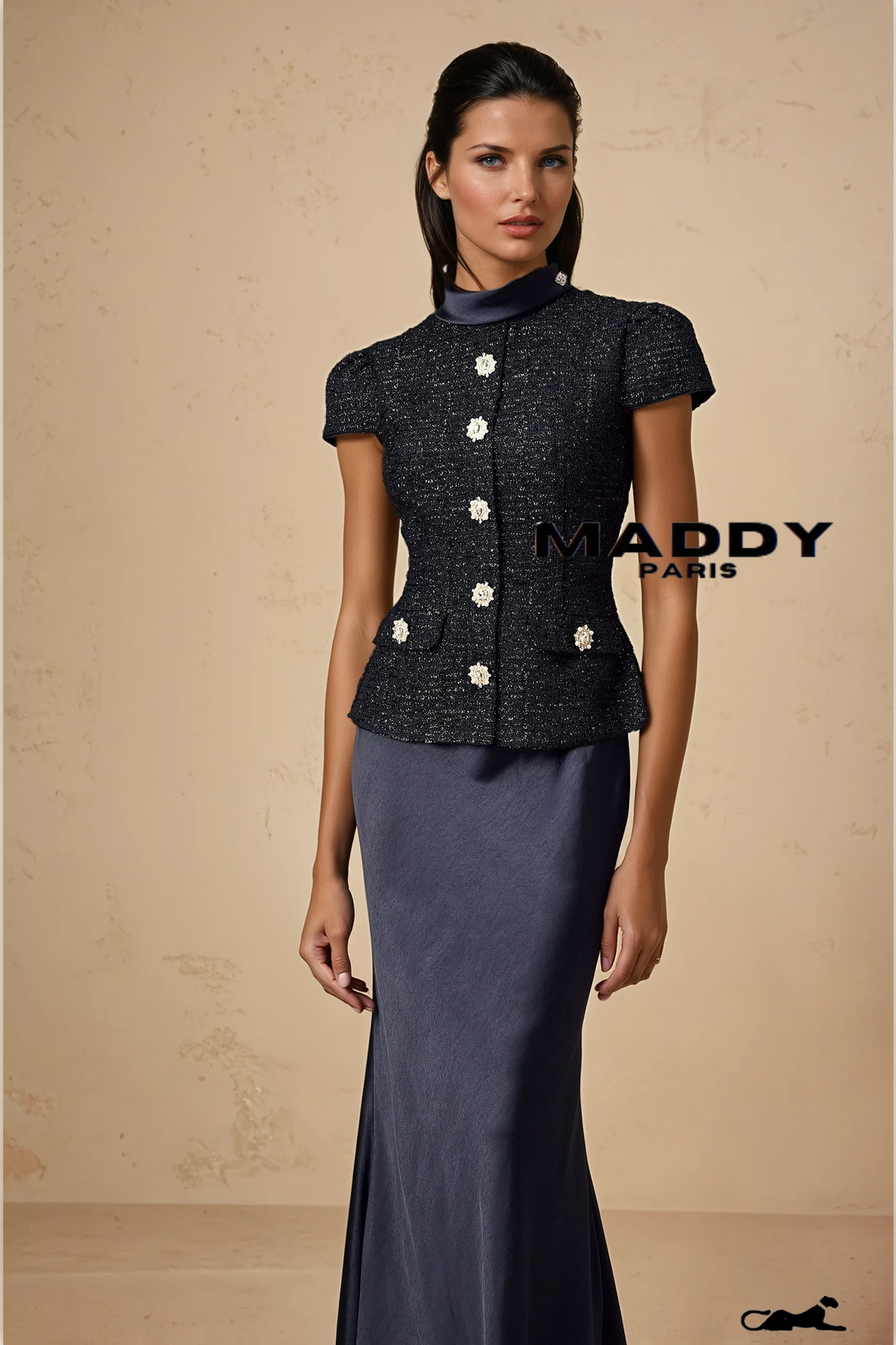 Josette blue peplum-waist panelled maxi dress