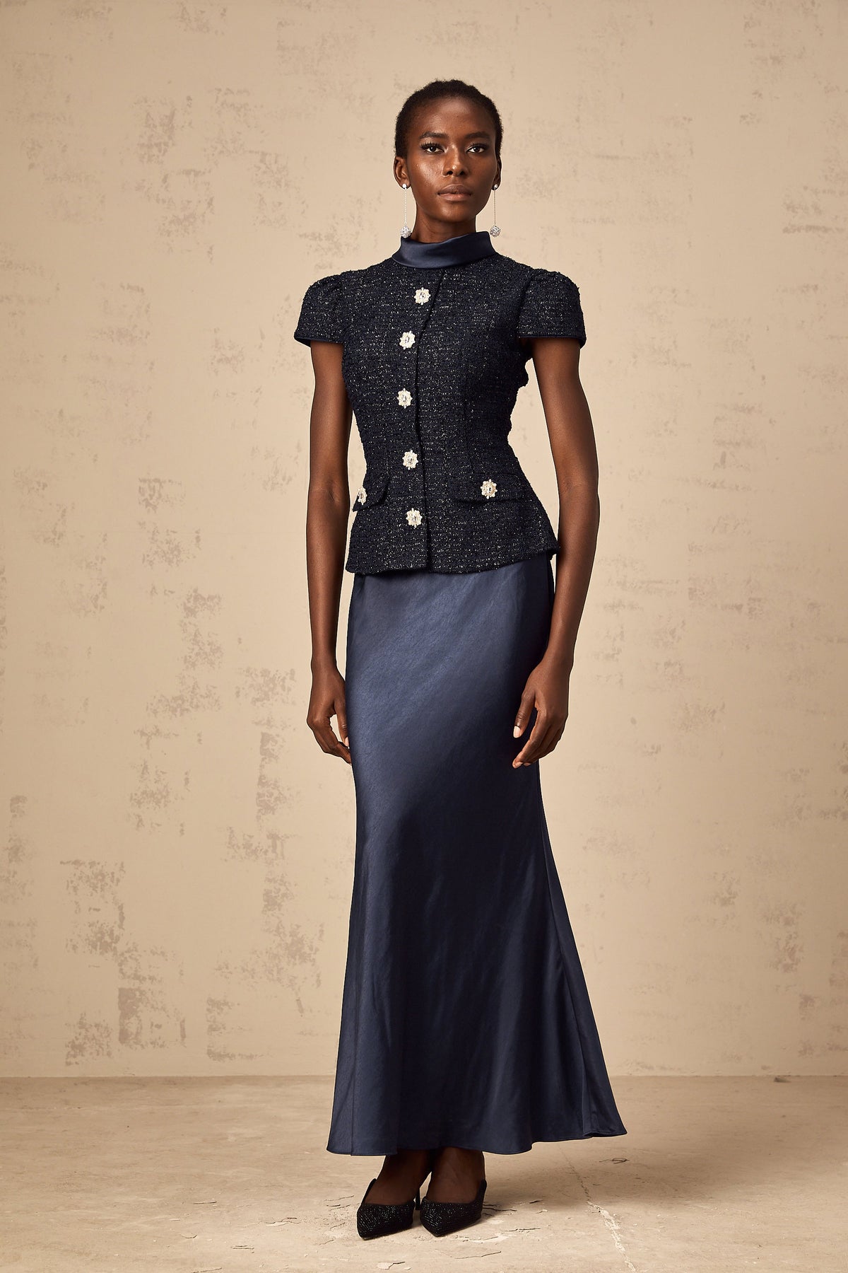 Josette blue peplum-waist panelled maxi dress (Final Sale-US Only)