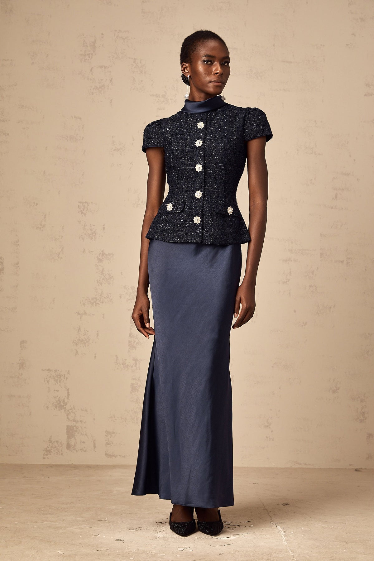Josette blue peplum-waist panelled maxi dress (Final Sale-US Only)