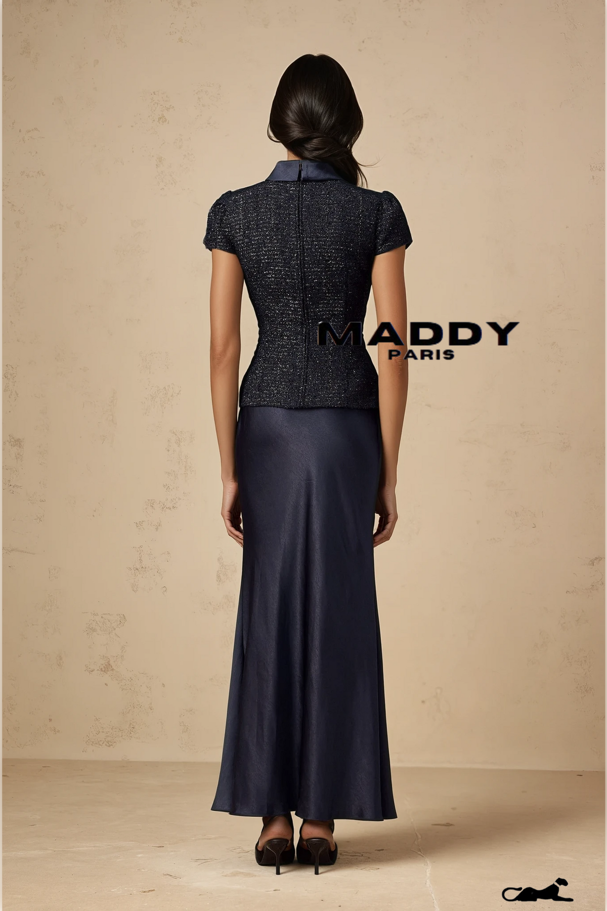 Josette blue peplum-waist panelled maxi dress