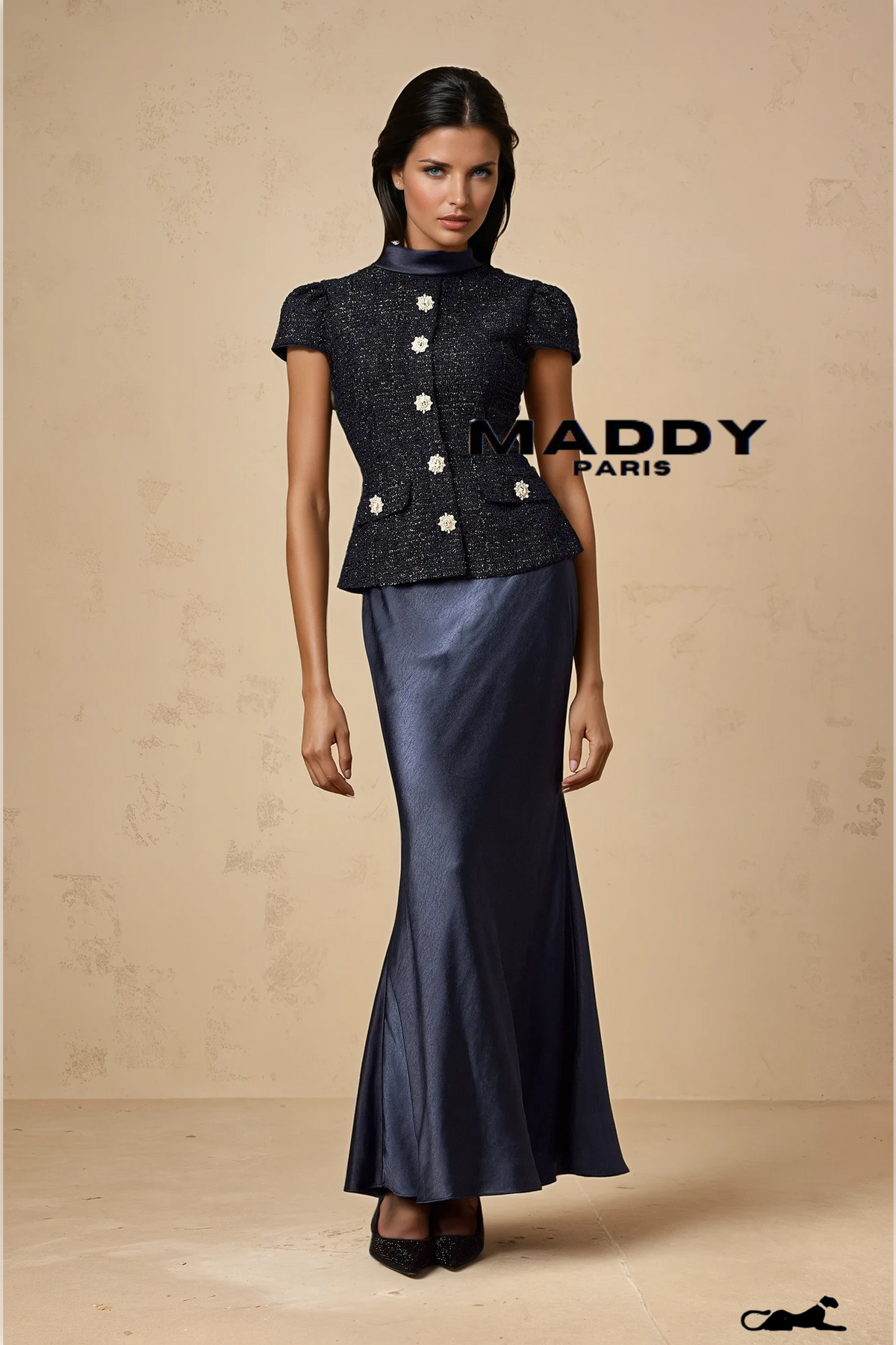 Josette blue peplum-waist panelled maxi dress