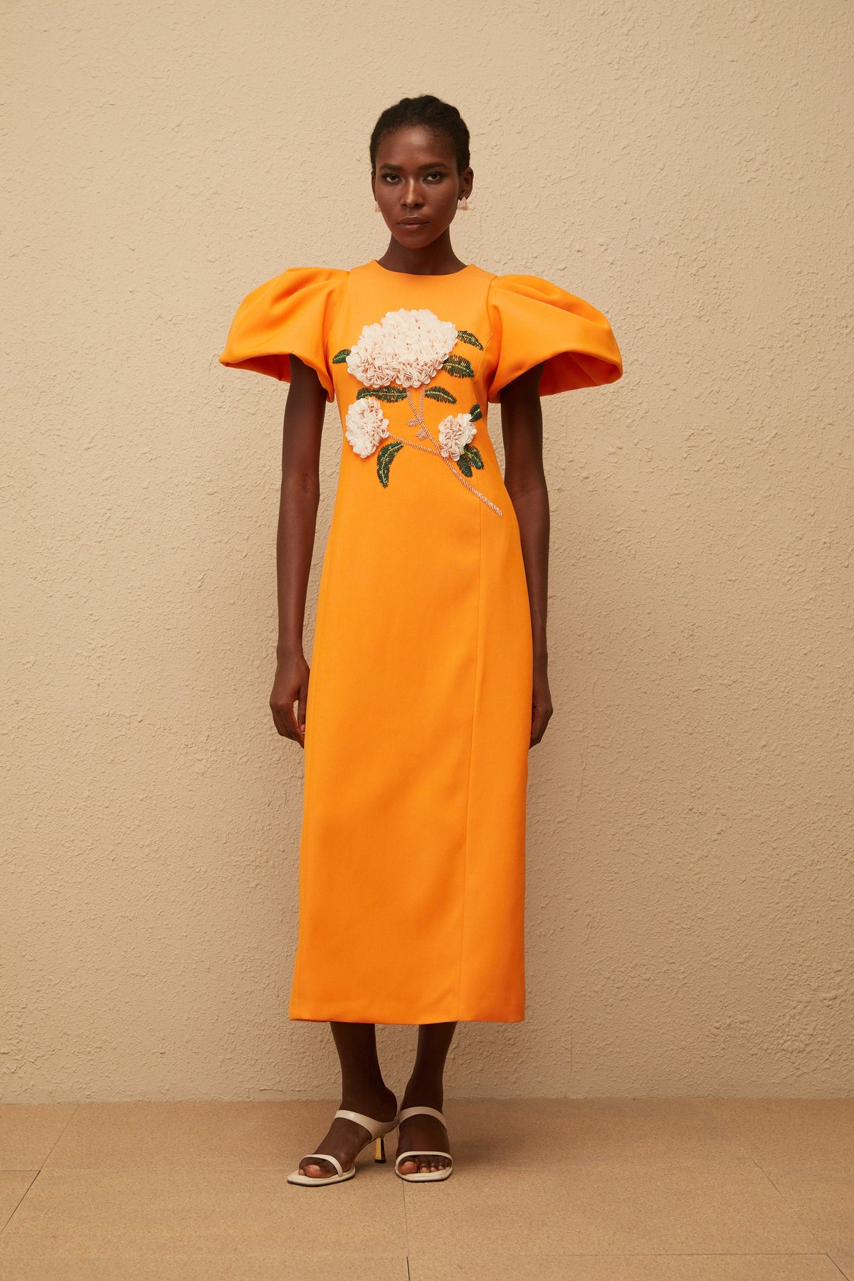 Yrjö Orange Floral Embroidered Midi Dress (Final Sale-US Only)