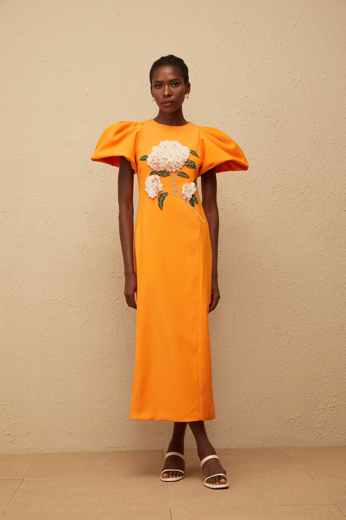 Yrjö Orange Floral Embroidered Midi Dress (Final Sale)
