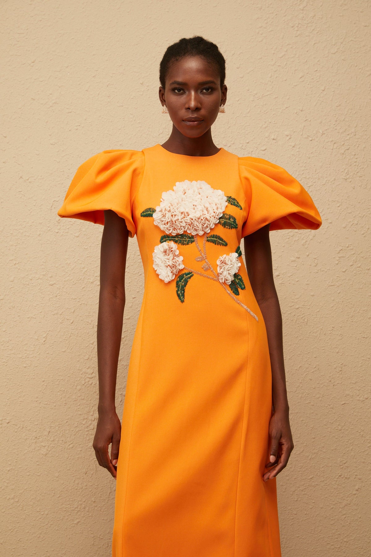 Yrjö Orange Floral Embroidered Midi Dress (Final Sale)