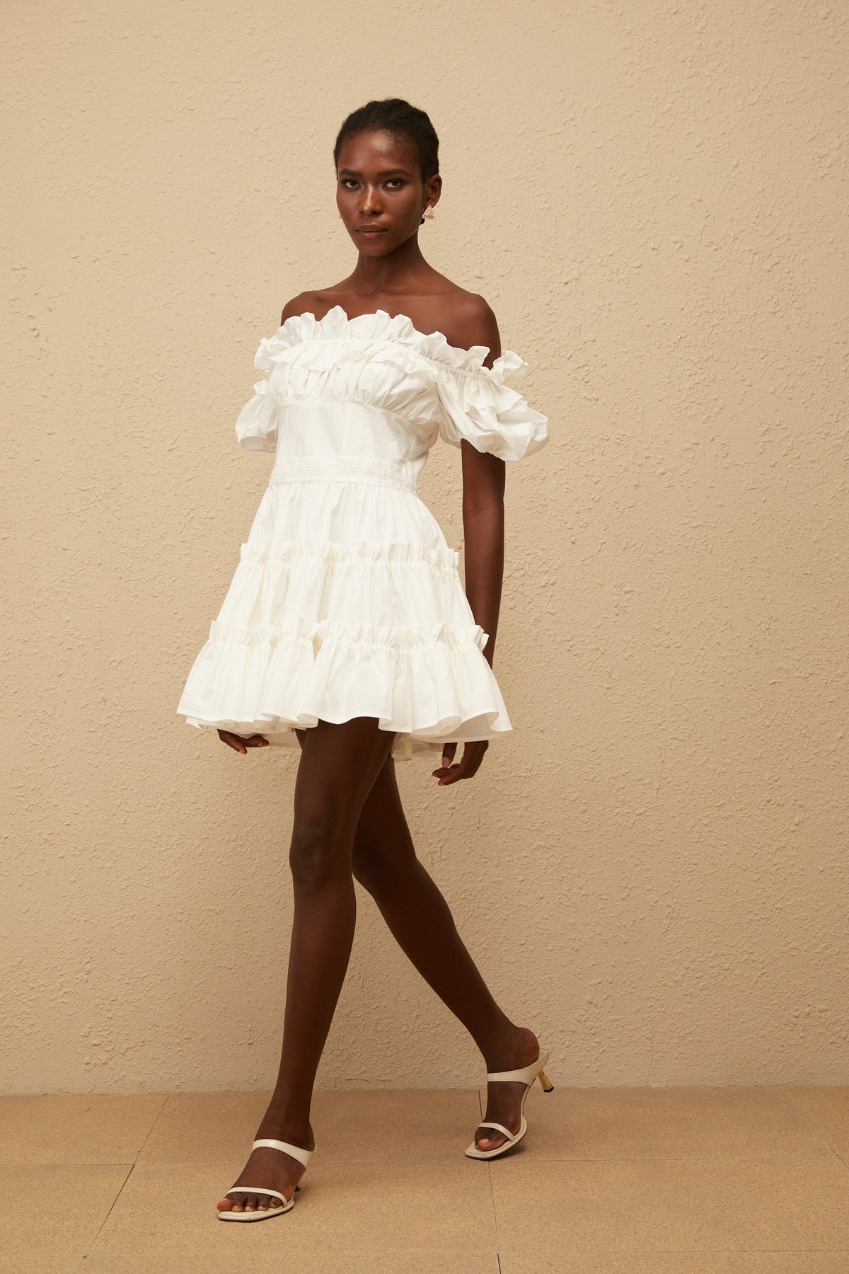 Irja White Off-Shoulder Shirred Mini Dress (Final Sale-US Only)