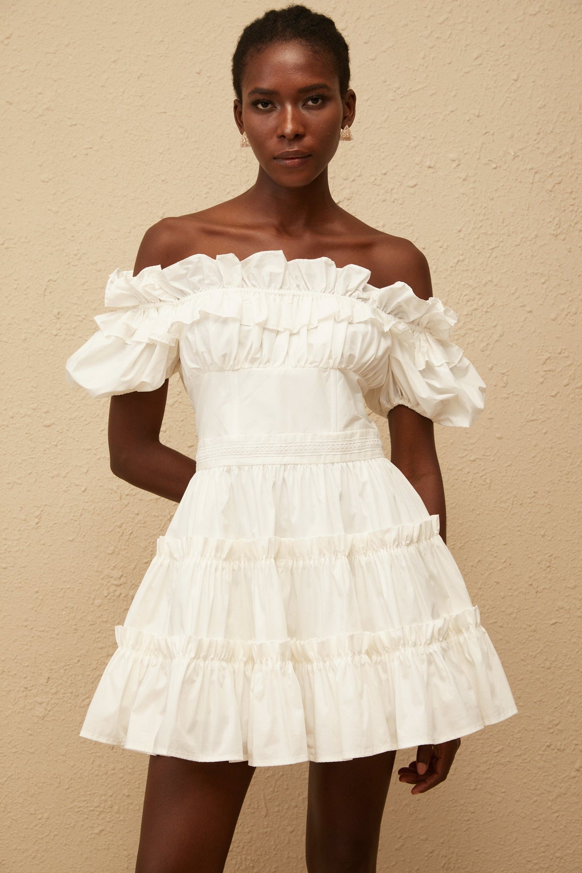 Irja White Off-Shoulder Shirred Mini Dress (Final Sale-US Only)