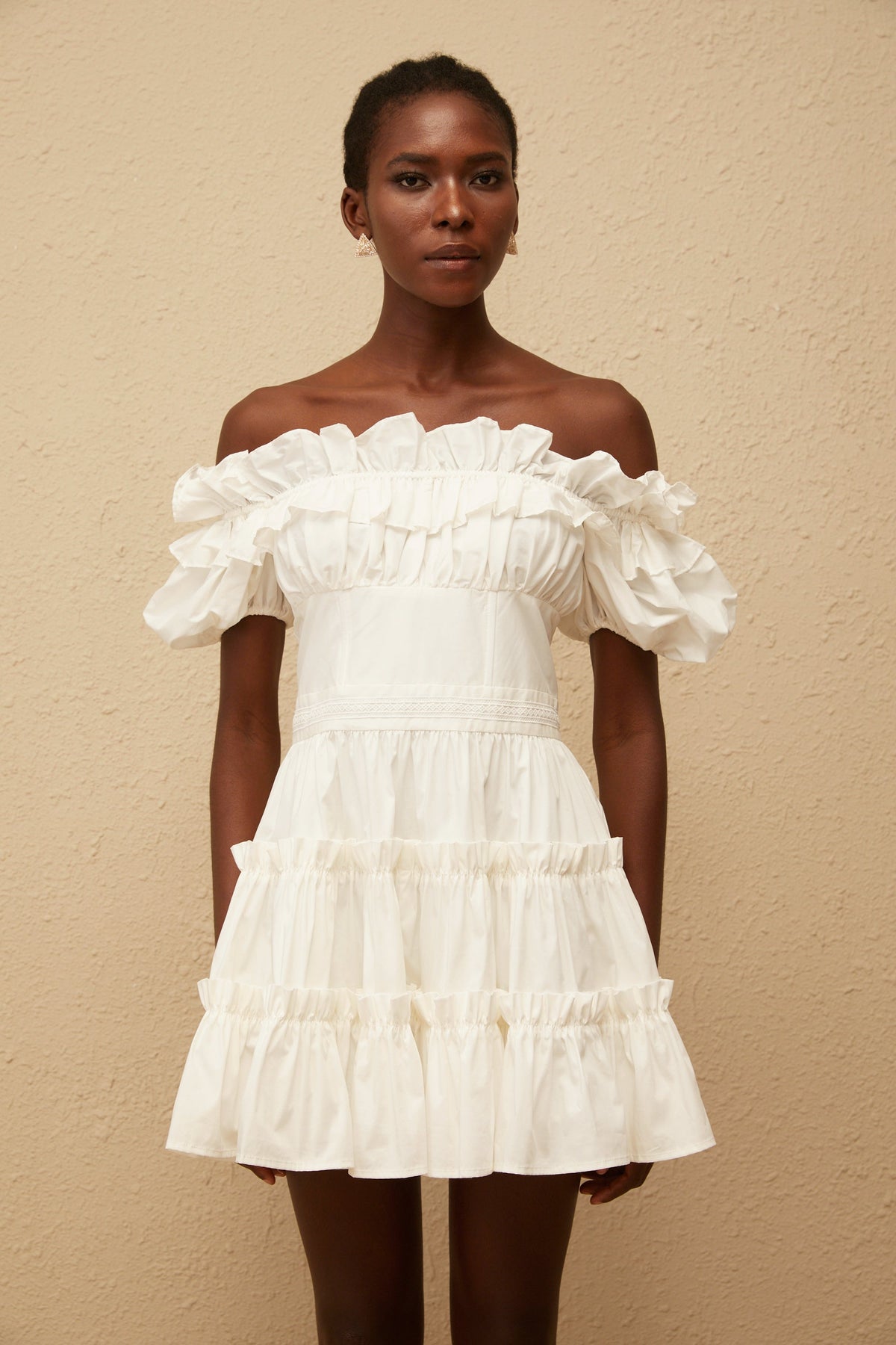 Irja White Off-Shoulder Shirred Mini Dress (Final Sale-US Only)