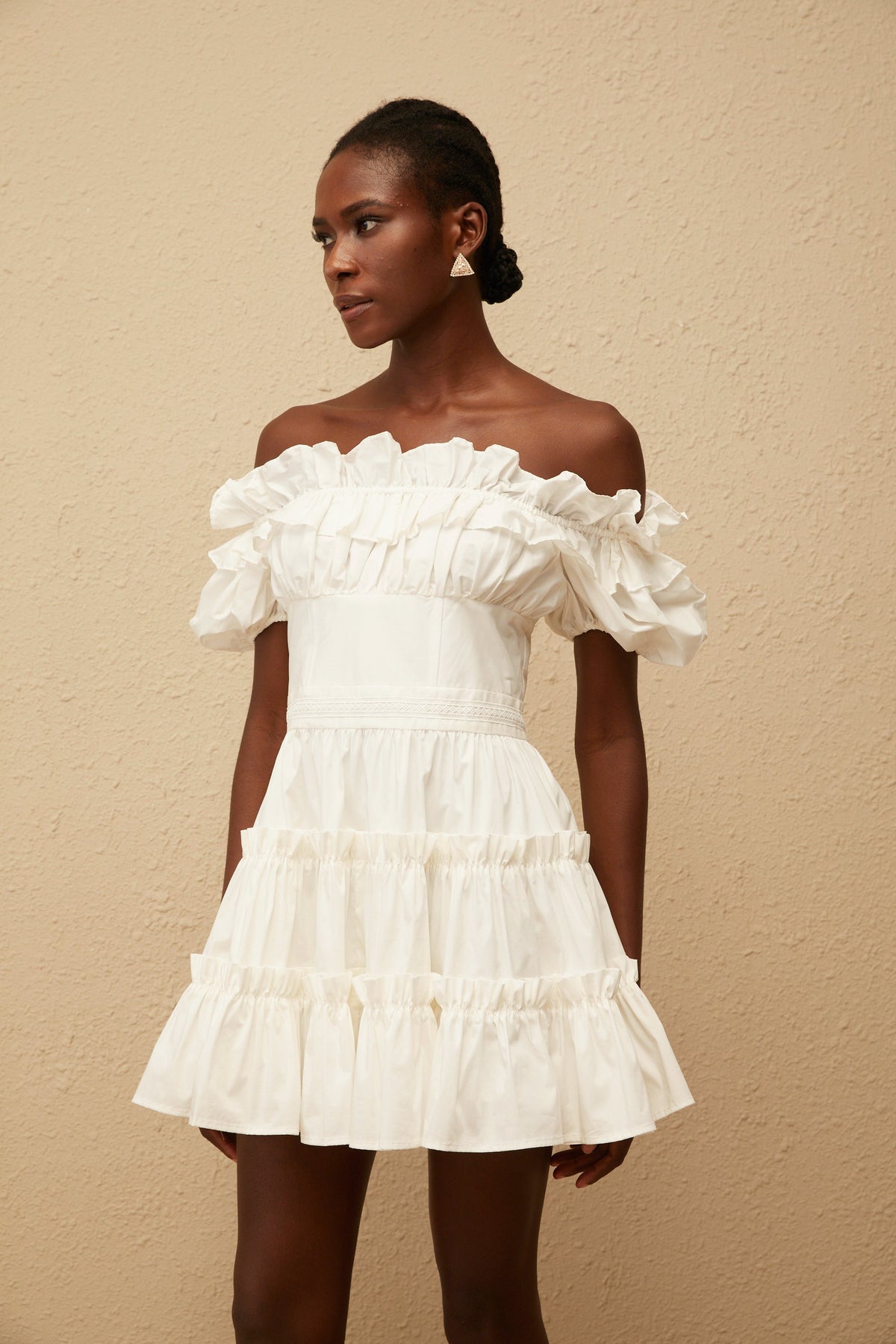 Irja White Off-Shoulder Shirred Mini Dress (Final Sale-US Only)