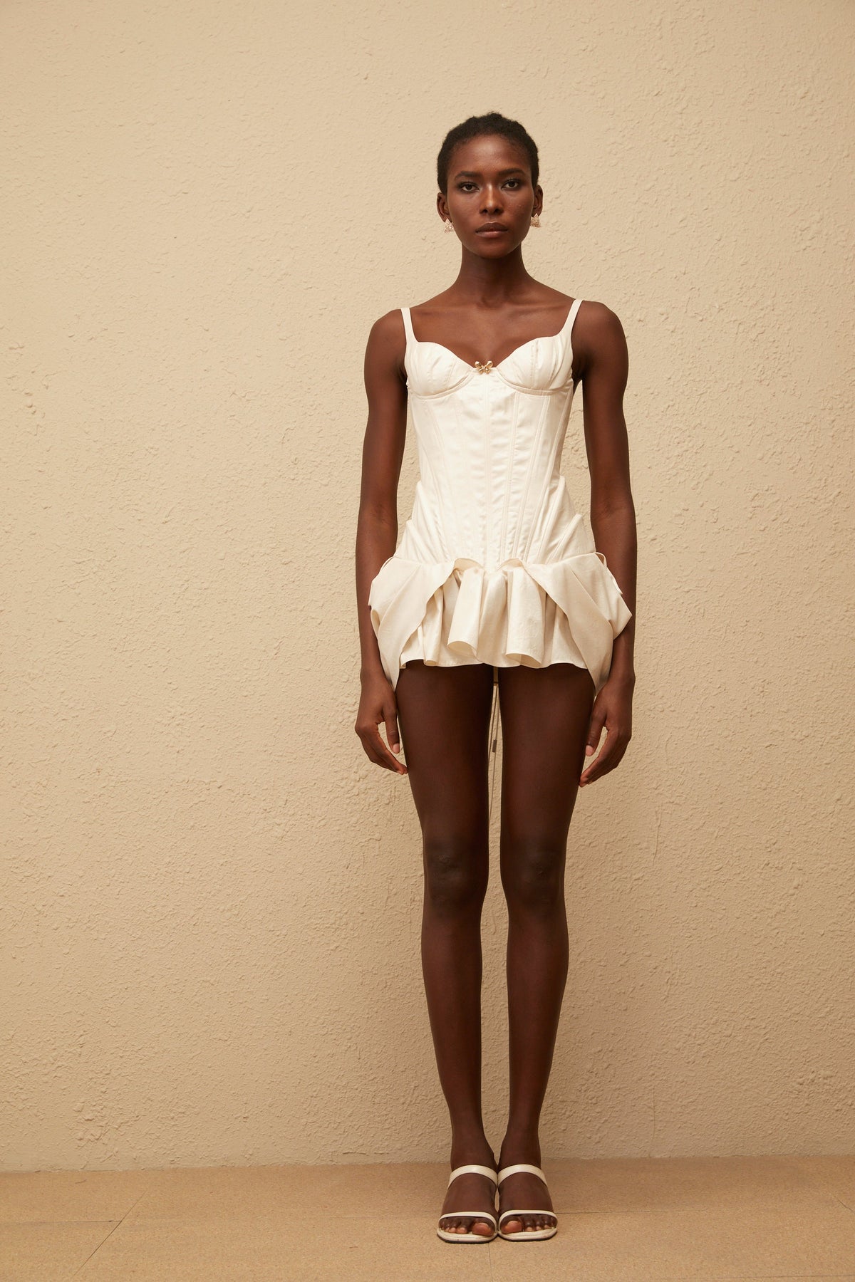 Léana White Ruffled Detail Bustier Mini Dress