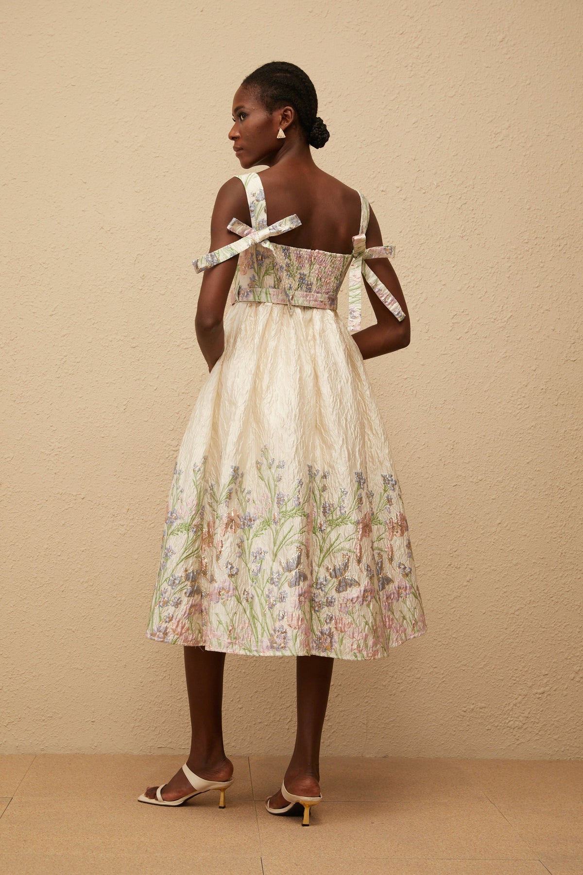 Inaya Neutral Jacquard Floral Midi Dress (Final Sale)