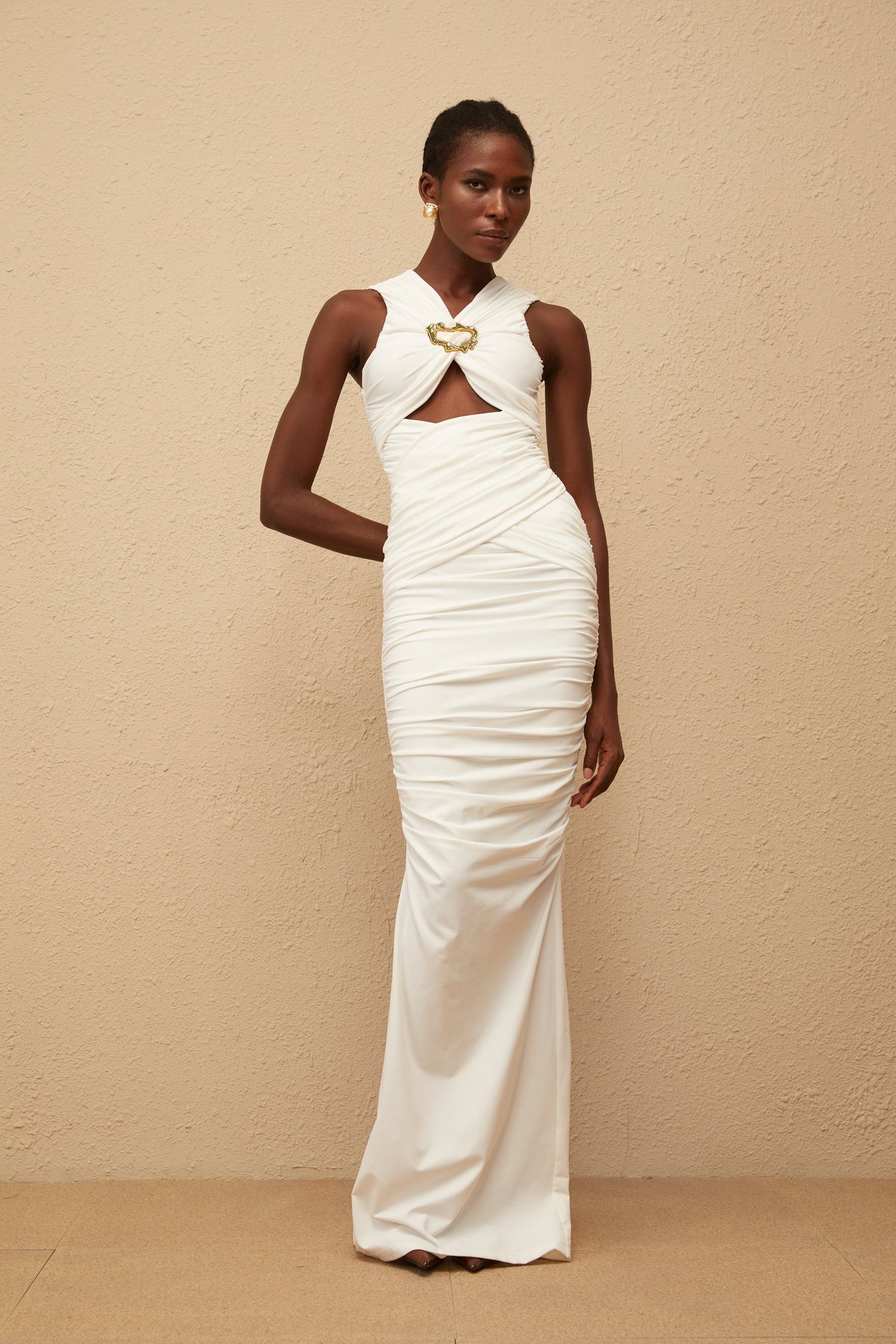 Capucine White Ruched Corset Maxi Dress (Final Sale)