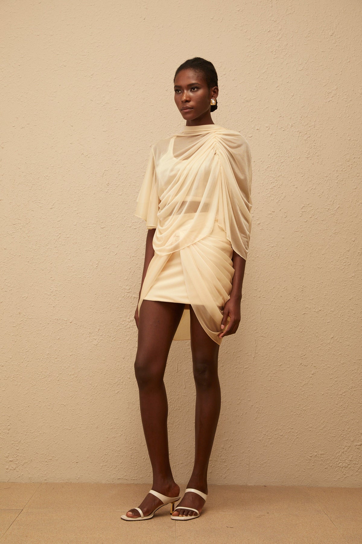 Pénombre Neutral Ruched Tulle Top & Skirt Set