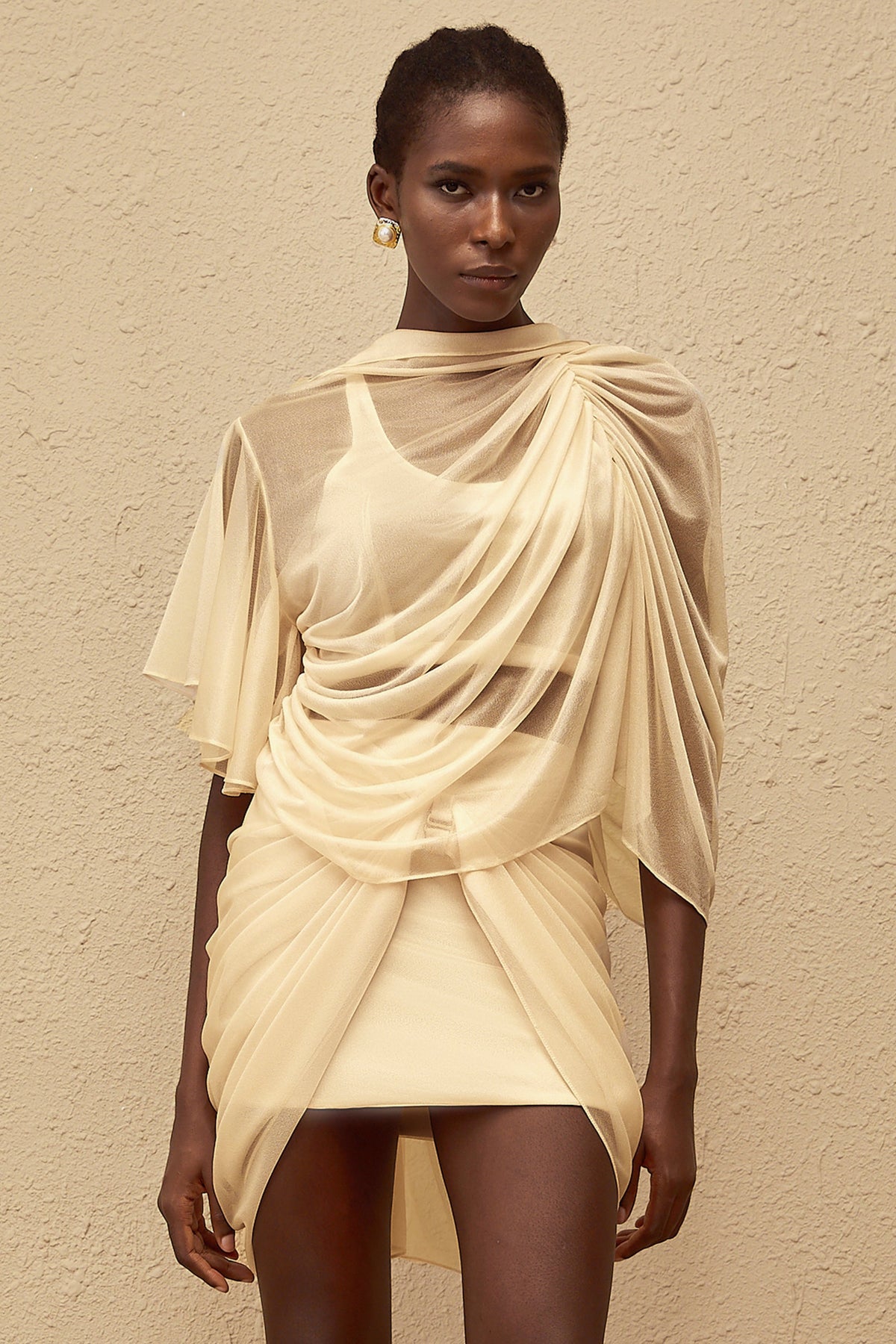 Pénombre Neutral Ruched Tulle Top & Skirt Set