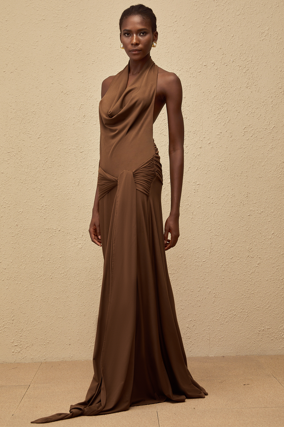 Minna Brown Halterneck Twisted Maxi Dress (Final Sale)