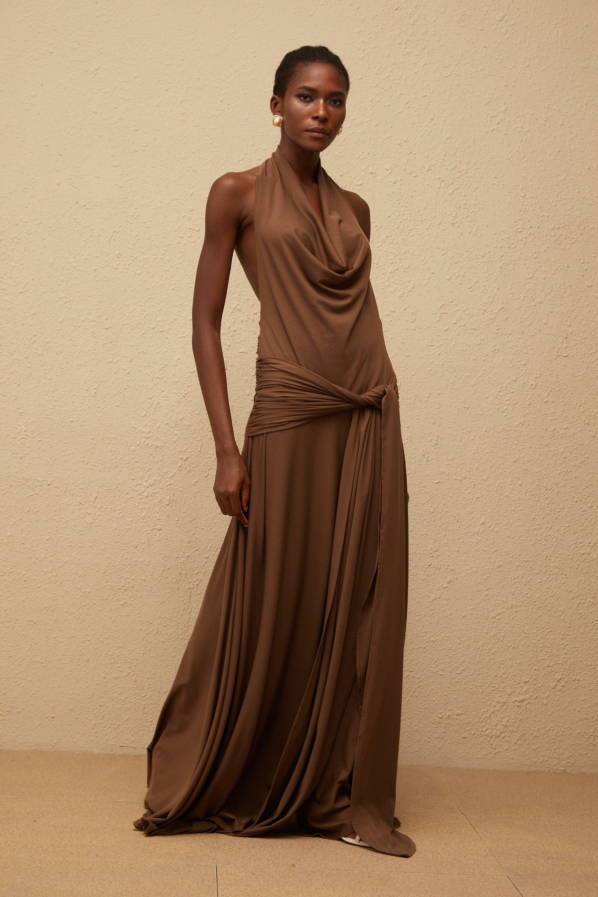 Minna Brown Halterneck Twisted Maxi Dress (Final Sale)