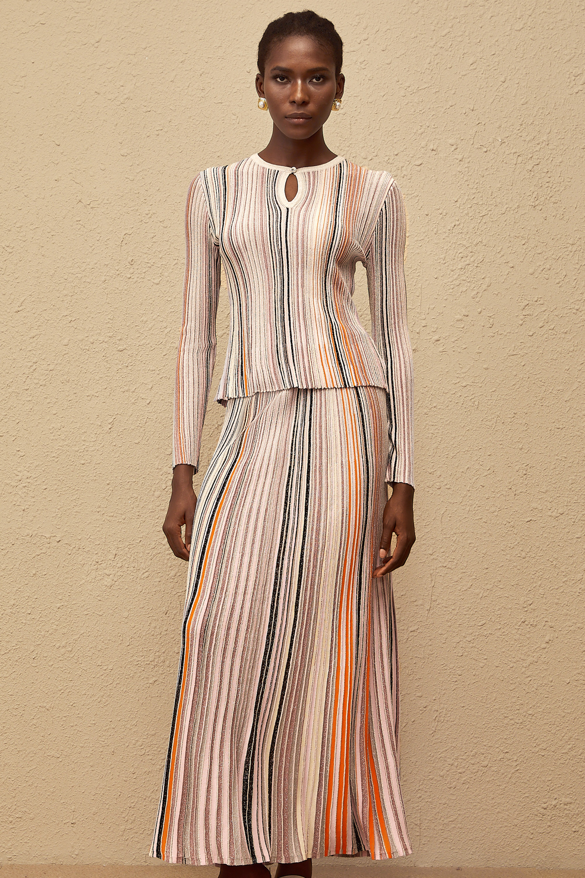 Aphrodite Neutral Glitter Pleated Knit Matching Set
