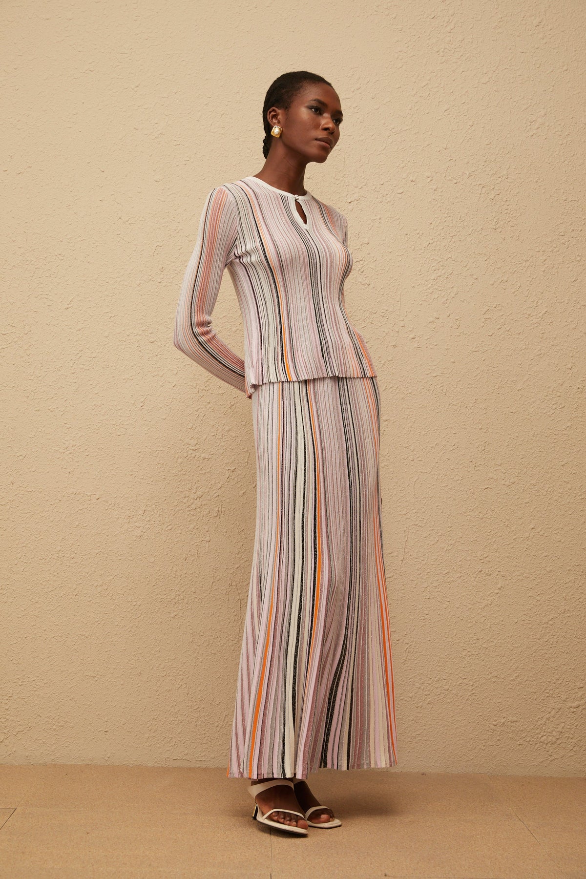 Aphrodite Neutral Glitter Pleated Knit Matching Set (Final Sale-US Only)
